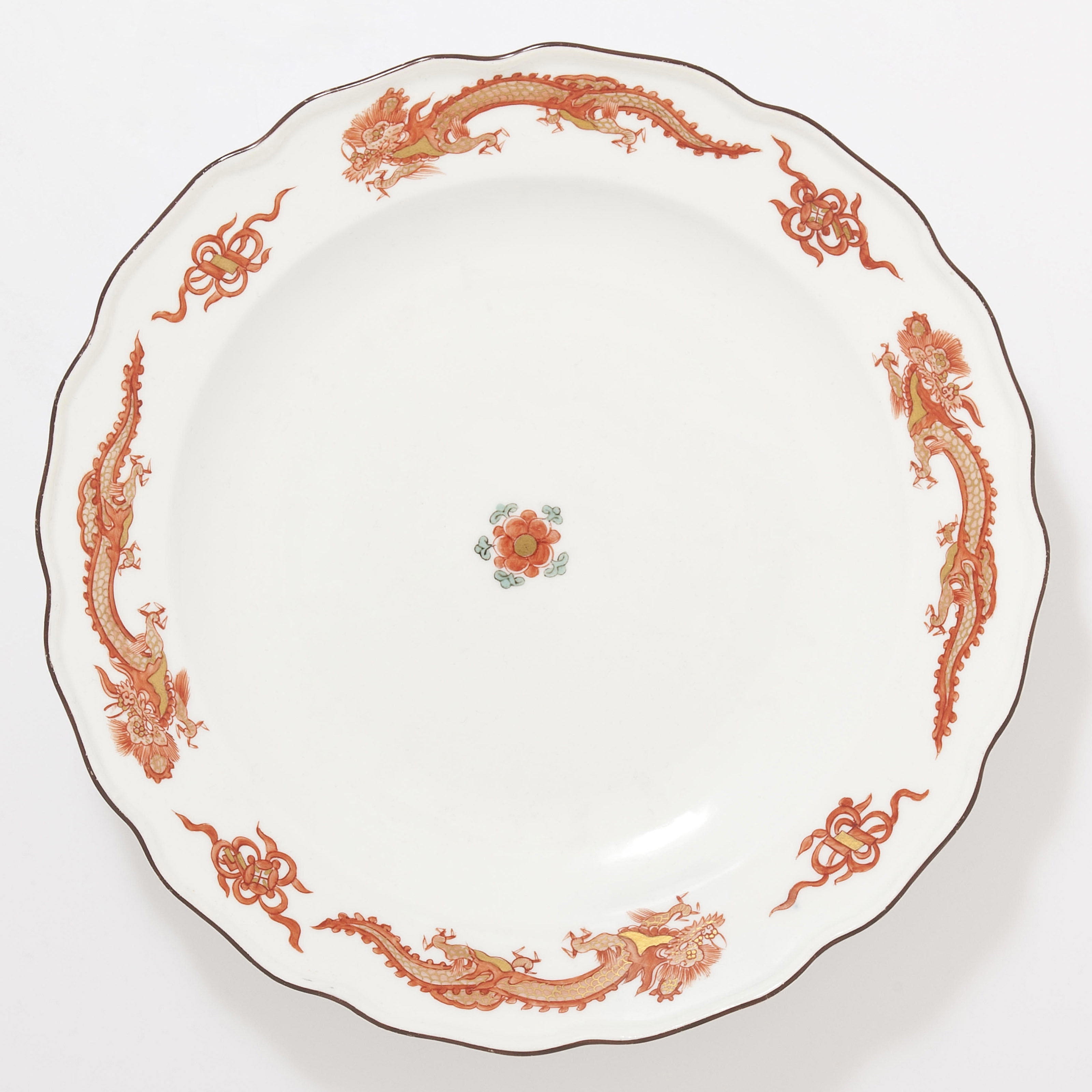 MEISSEN 2脚 A MEISSEN PORCELAIN 'RED DRAGON' PATTERN PLATE, CIRCA 1735, BLUE
