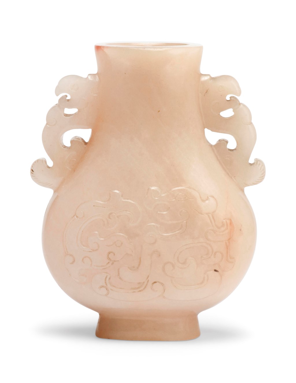 A MINIATURE WHITE JADE FLATTENED PEARSHAPED VASE, 18TH CENTURY