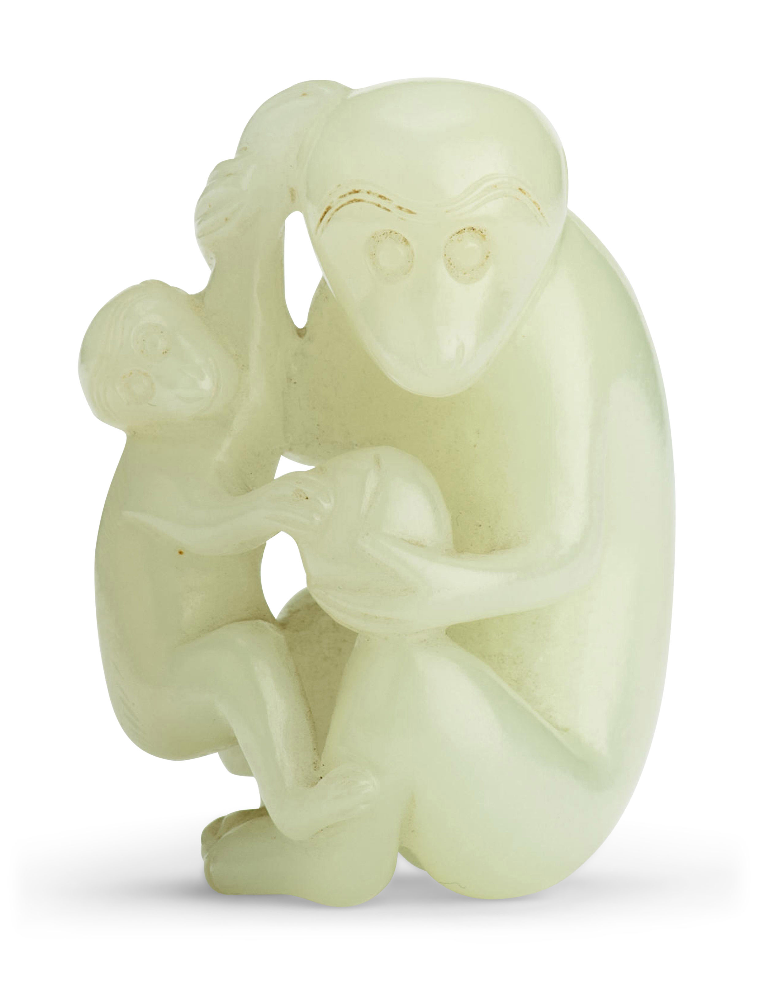 翡翠 (ジェダイト) 白猿 桃の実 根付 中国美術 A WHITE JADE 'MONKEY AND PEACH' GROUP, 18TH CENTURY | Christie's