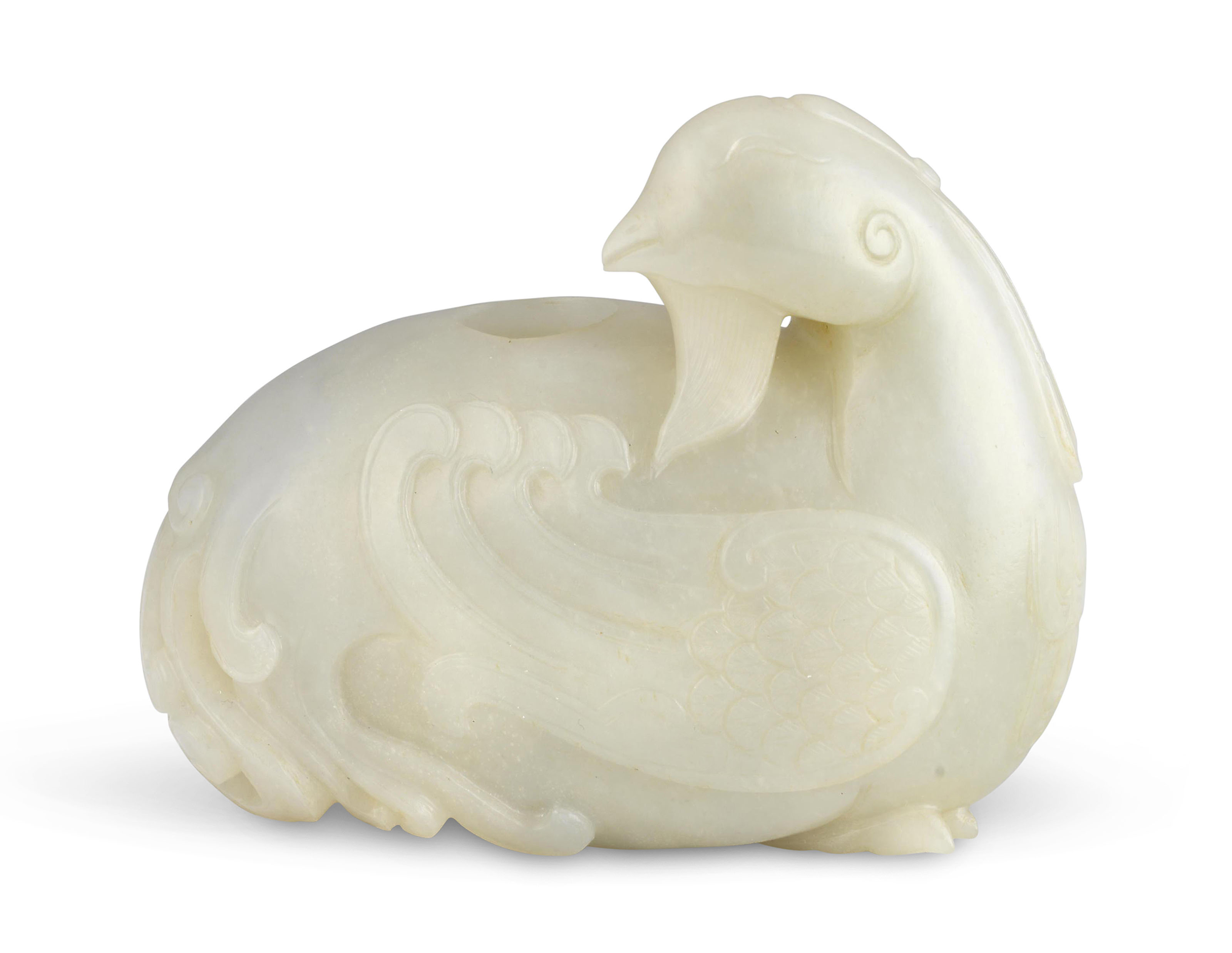 A GREENISH-WHITE JADE 'PHOENIX' WATER DROPPER, 19TH CENTURY