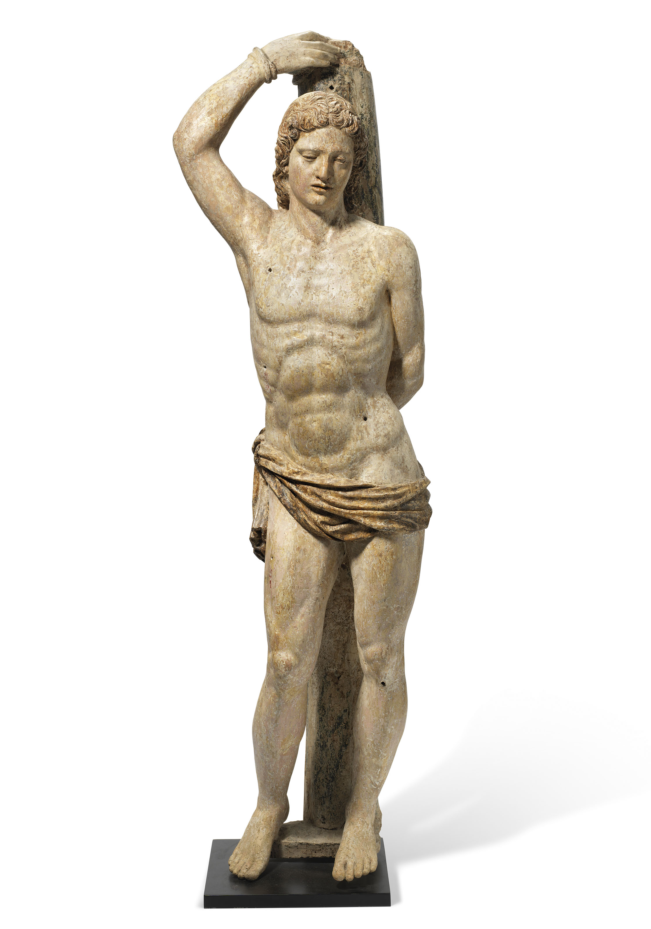 An Italian Polychrome Painted Wood Sculpture Of Saint Sebastian