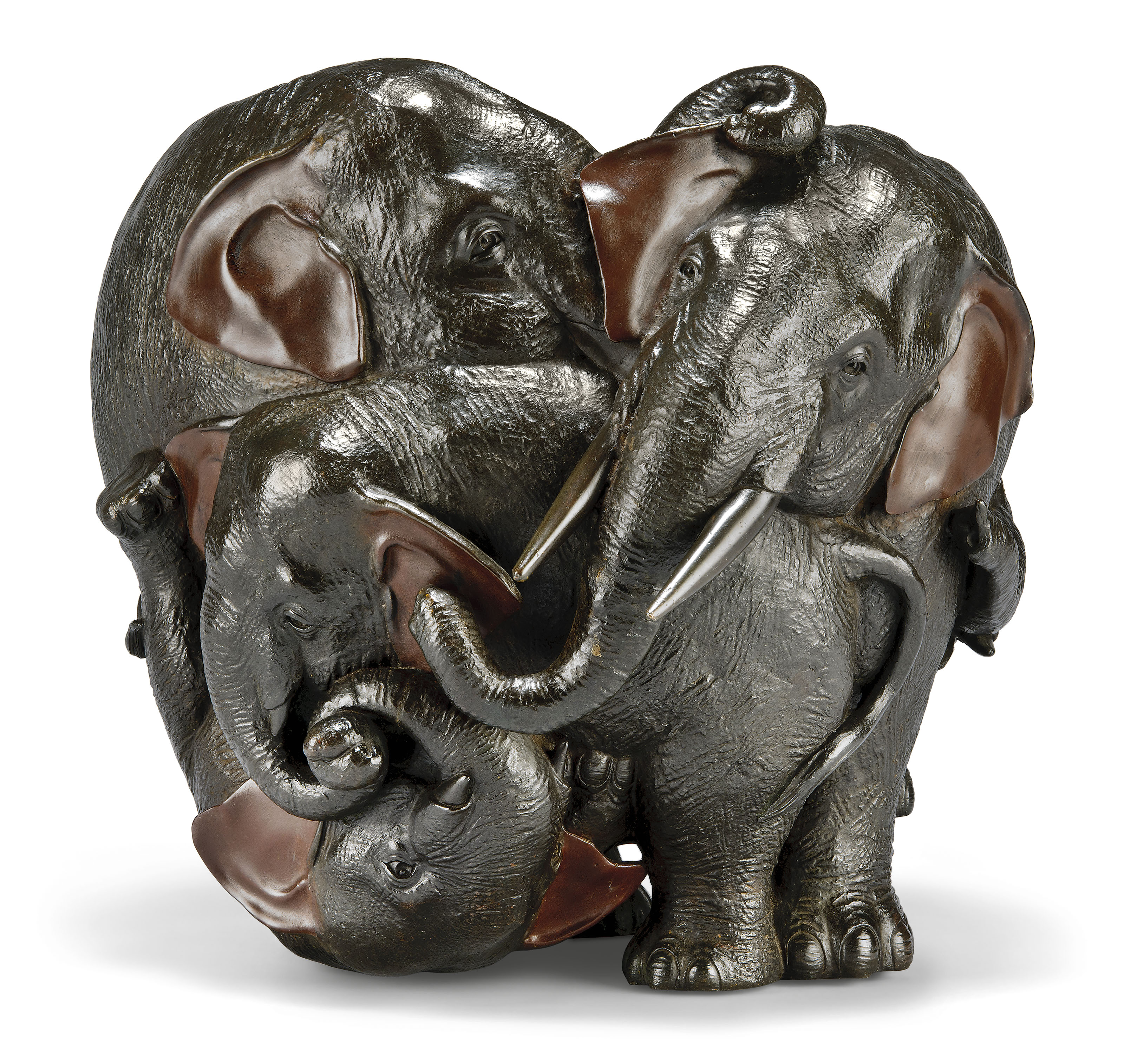 A JAPANESE PATINATEDBRONZE ELEPHANT JARDINIERE , MEIJI PERIOD (LATE
