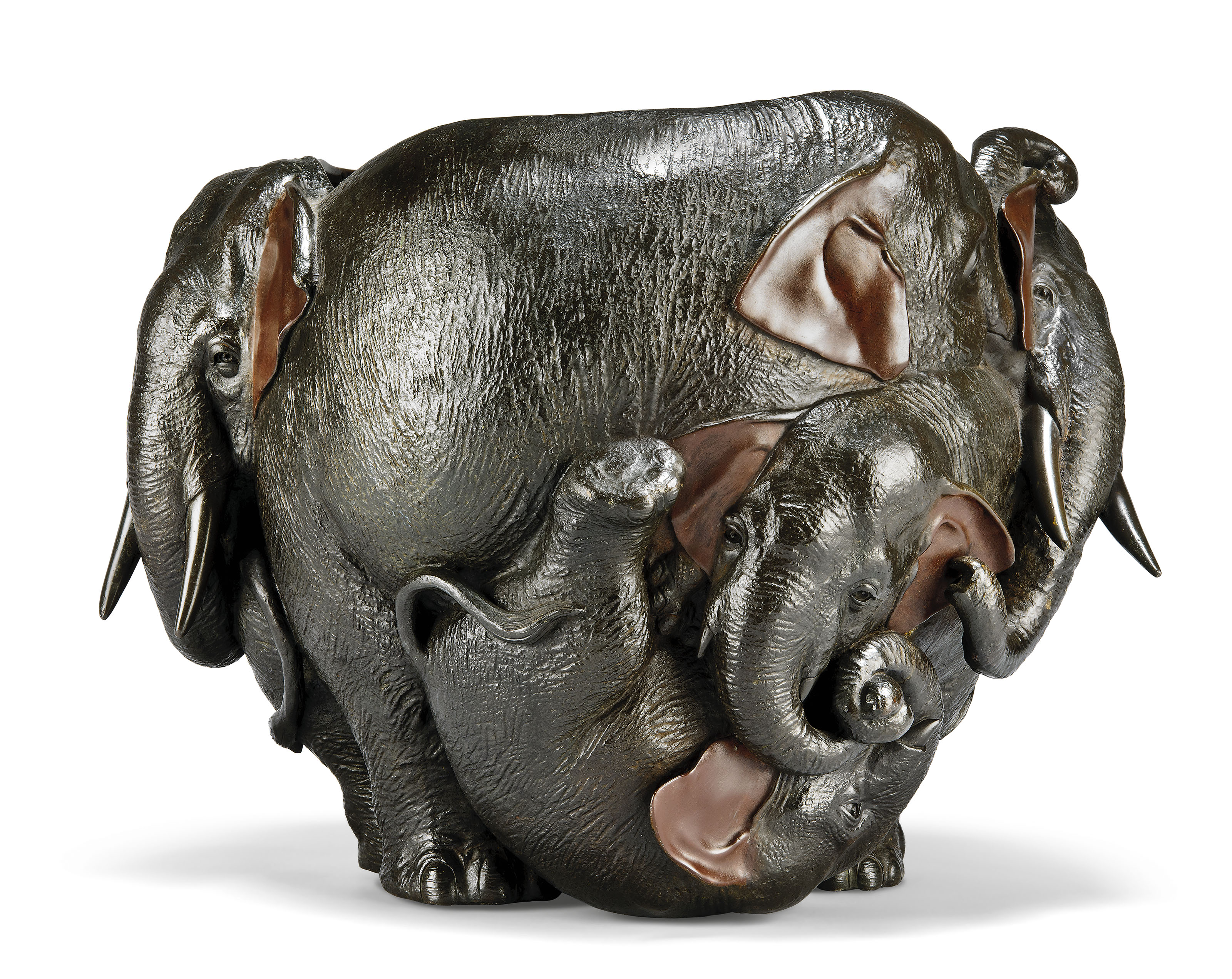 A JAPANESE PATINATEDBRONZE ELEPHANT JARDINIERE