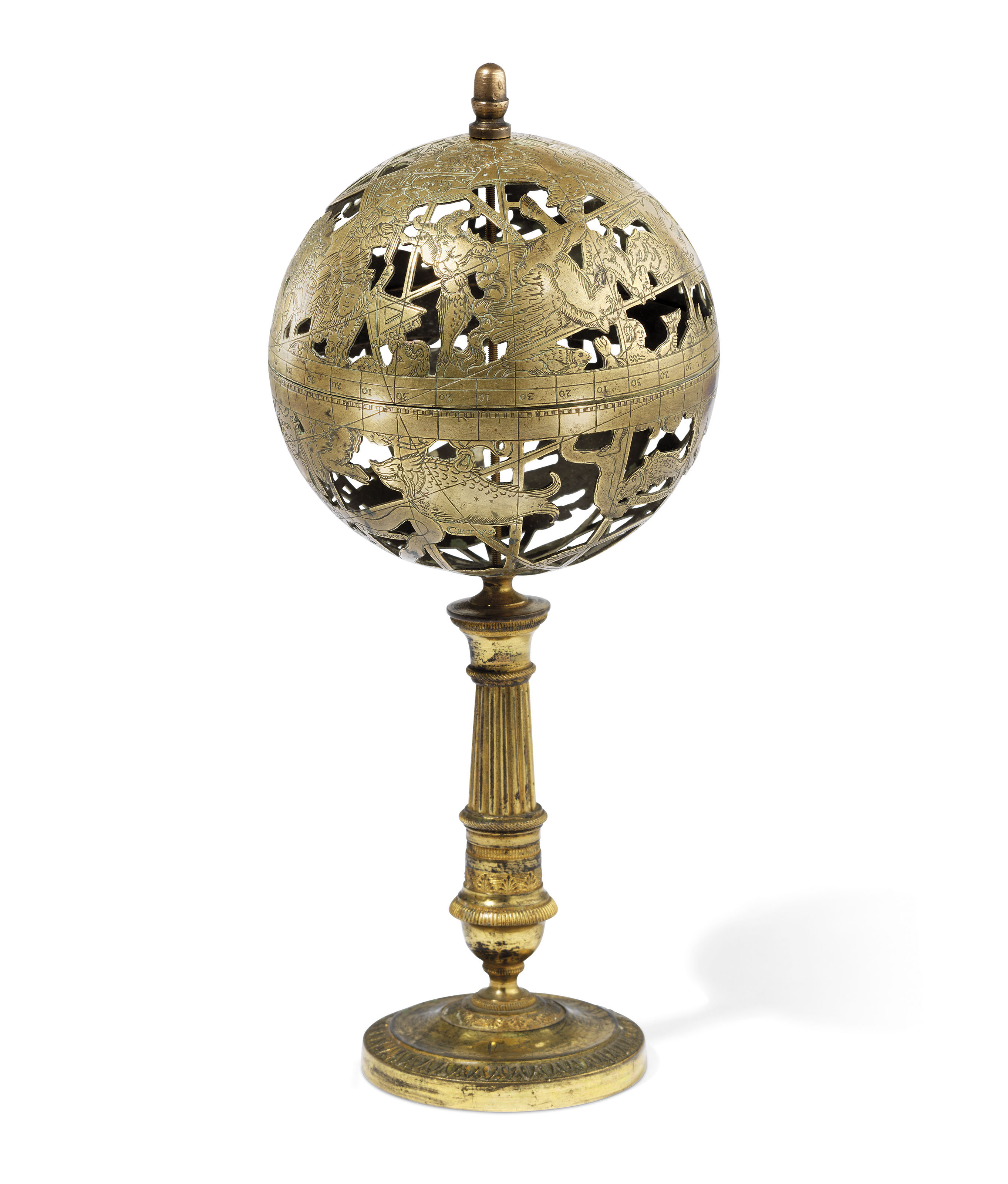 A PIERCED BRASS CELESTIAL GLOBE, PROBABLY FRENCH, MID-16TH CENTURY