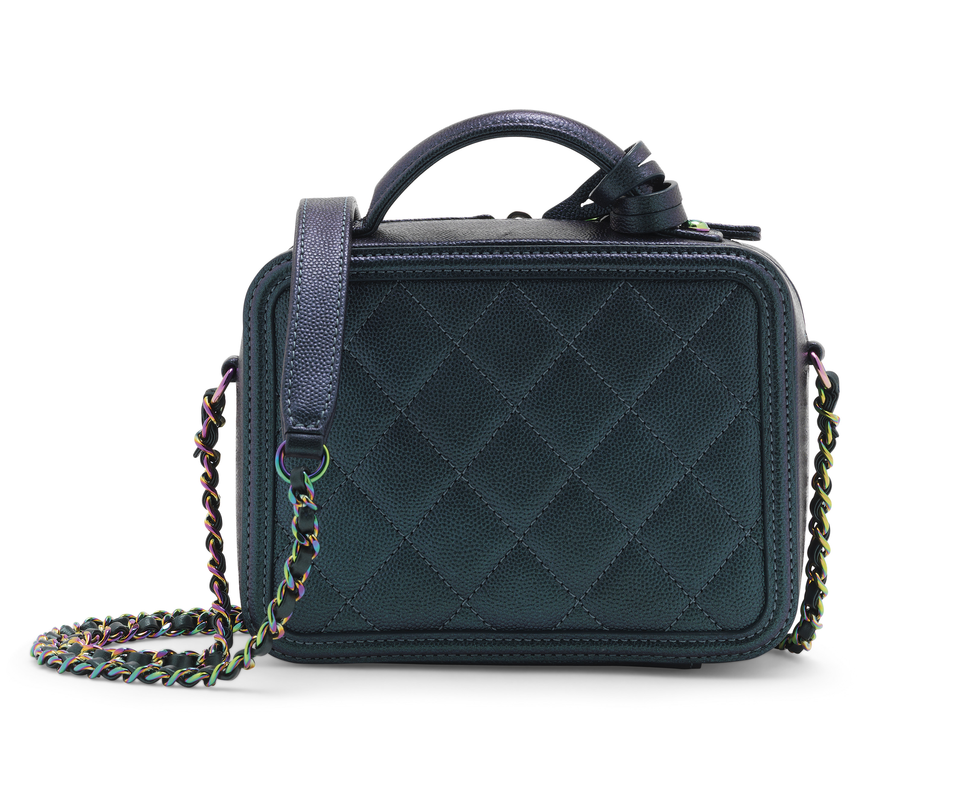 AN IRIDESCENT BLUE CAVIAR LEATHER SMALL VANITY CASE CHANEL 2018