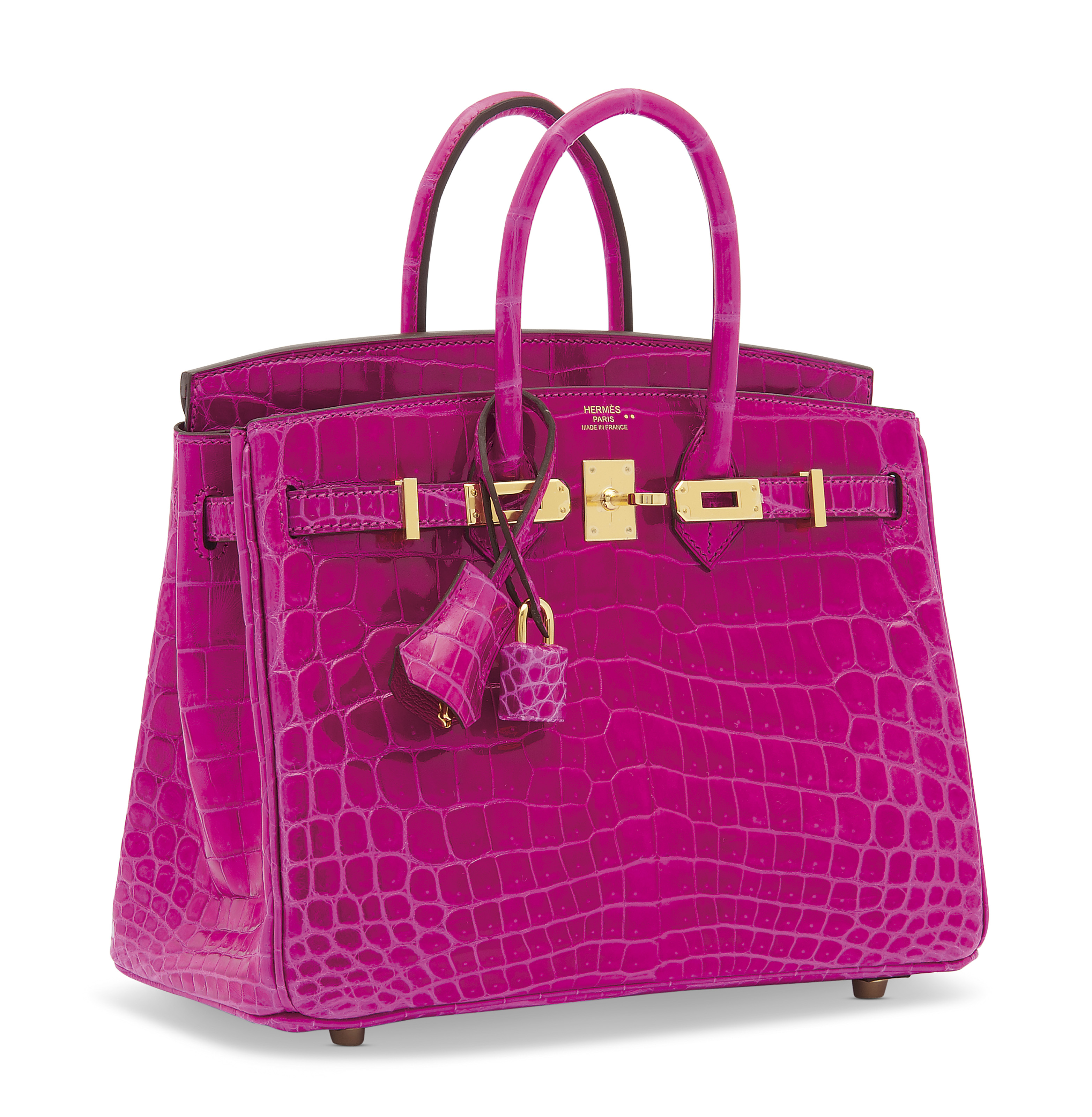 A SHINY ROSE SCHÉHÉRAZADE NILOTICUS CROCODILE BIRKIN 25 WITH GOLD HARDWARE