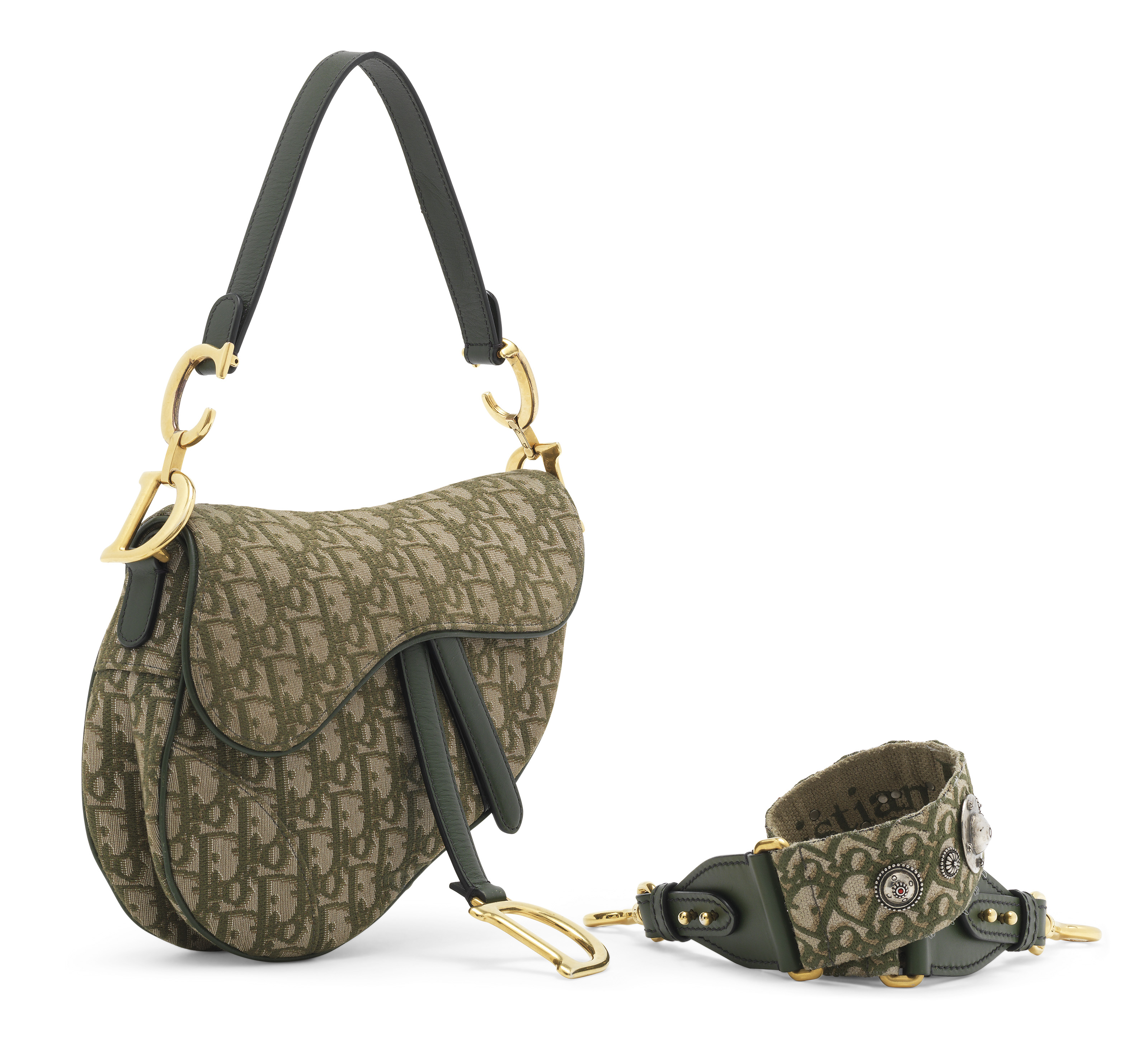 An Olive Monogram Canvas Saddle Bag With Gold Hardware Dior