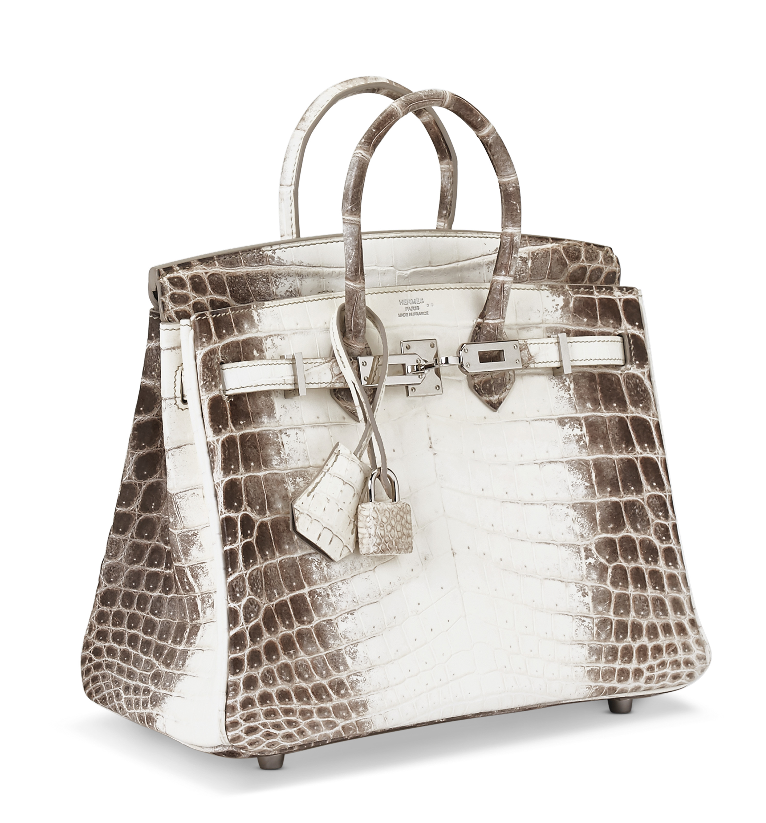 A RARE, MATTE WHITE HIMALAYA NILOTICUS CROCODILE BIRKIN 25 WITH ...