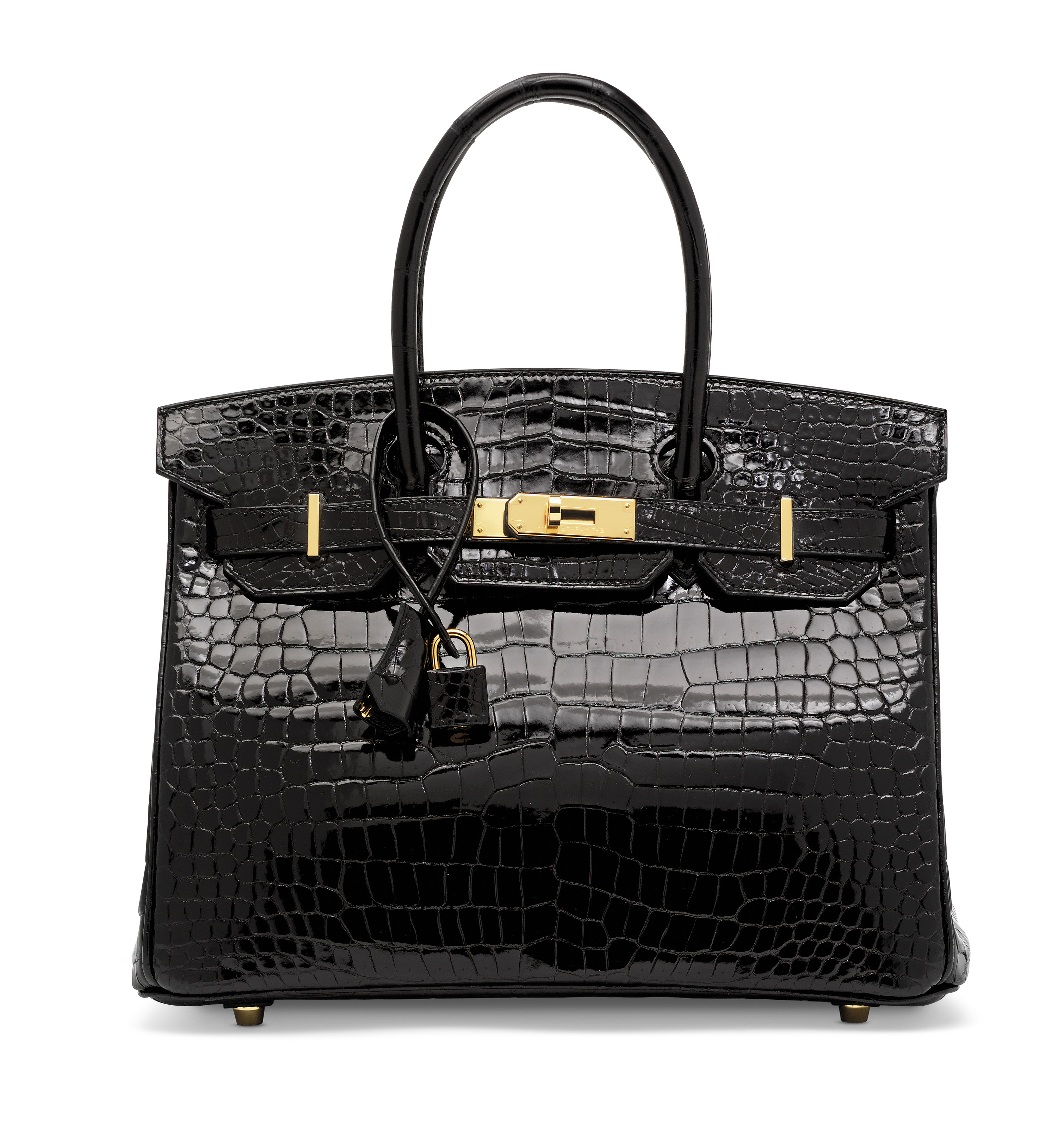 A SHINY BLACK POROSUS CROCODILE  BIRKIN  30  WITH GOLD 