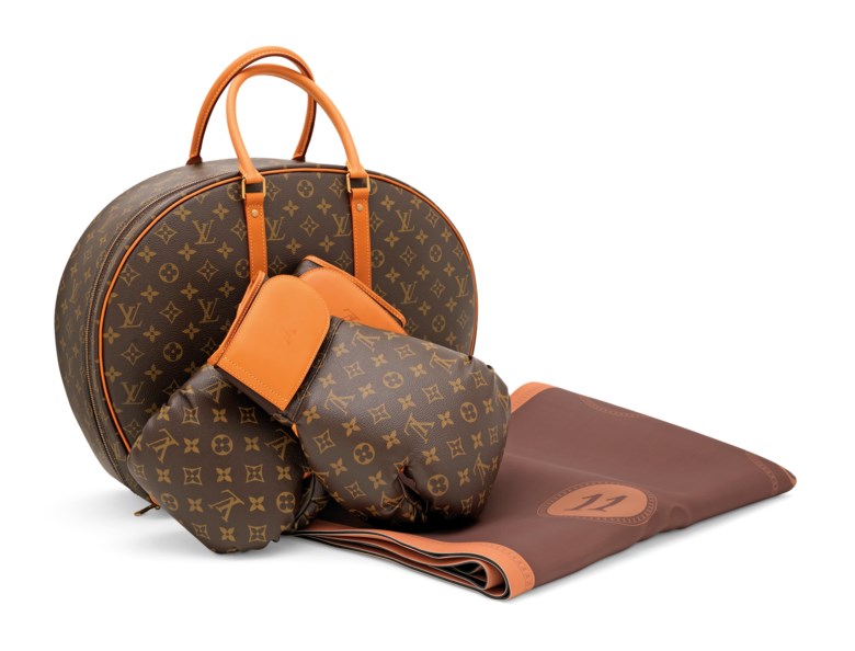 A limited-edition Iconoclast monogram canvas set of boxing gloves, mat and case by Karl Lagerfeld, Louis Vuitton, 2014. 47 w x 37 h x 14 d cm. Sold for £6,000 on 19 November 2019 at Christie’s in London