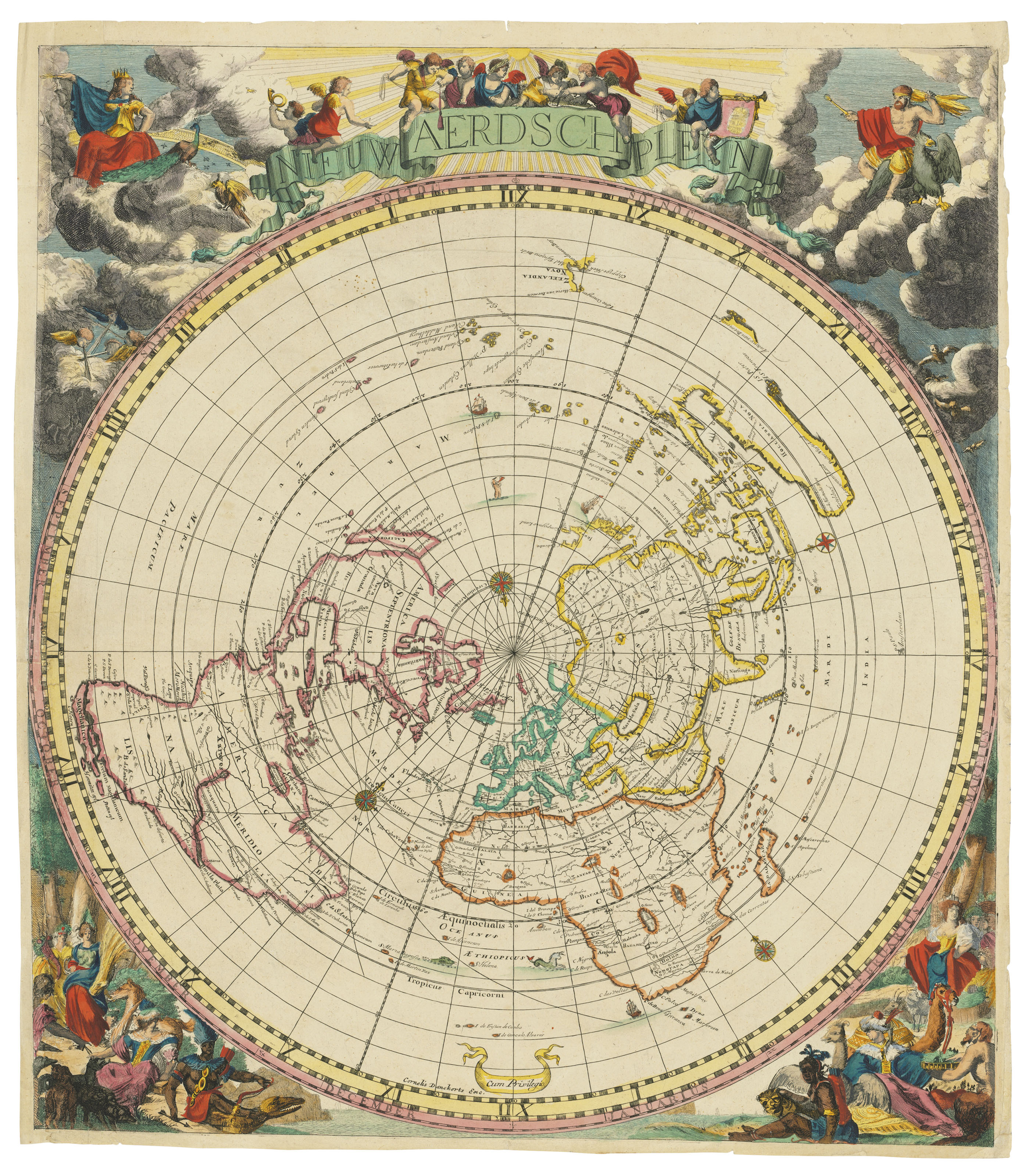 Jacobus Robijn (1649-c.1710), Cornelis Danckerts The Younger (1664-1717). Nieuw Aerdsch Pleyn,&nbsp;c. 1700. Engraved double-page map, coloured by a contemporary hand. Sold for &pound;5,000 on 5 June 2019 at Christie&rsquo;s in London
