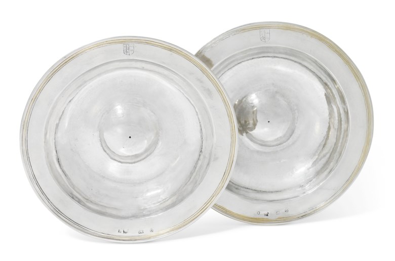 A pair of Elizabeth I silver dishes from the ‘Armada Service’, London, 1600 and 1601. 8¼  in (21  cm)  diameter. Estimate £150,000-200,000. Offered in The David Little Collection of Early English Silver on 3 December 2019 at Christie’s in London