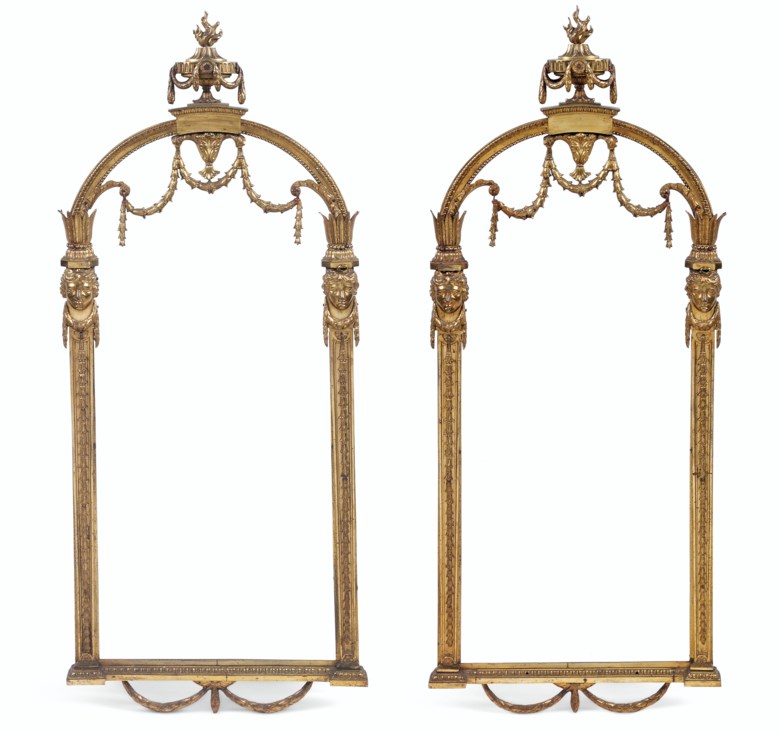 A pair of George III lacquered-brass panels, delivered by Thomas Chippendale, 1774, originally part of the hexagonal hall lantern at Harewood House. 45¼  in (115  cm) high; 17¾  in (45  cm) wide, each panel. Estimate £20,000-40,000. Offered in Property from Descendants of Their Majesties King George V and Queen Mary on 13 December 2019 at Christie’s in London