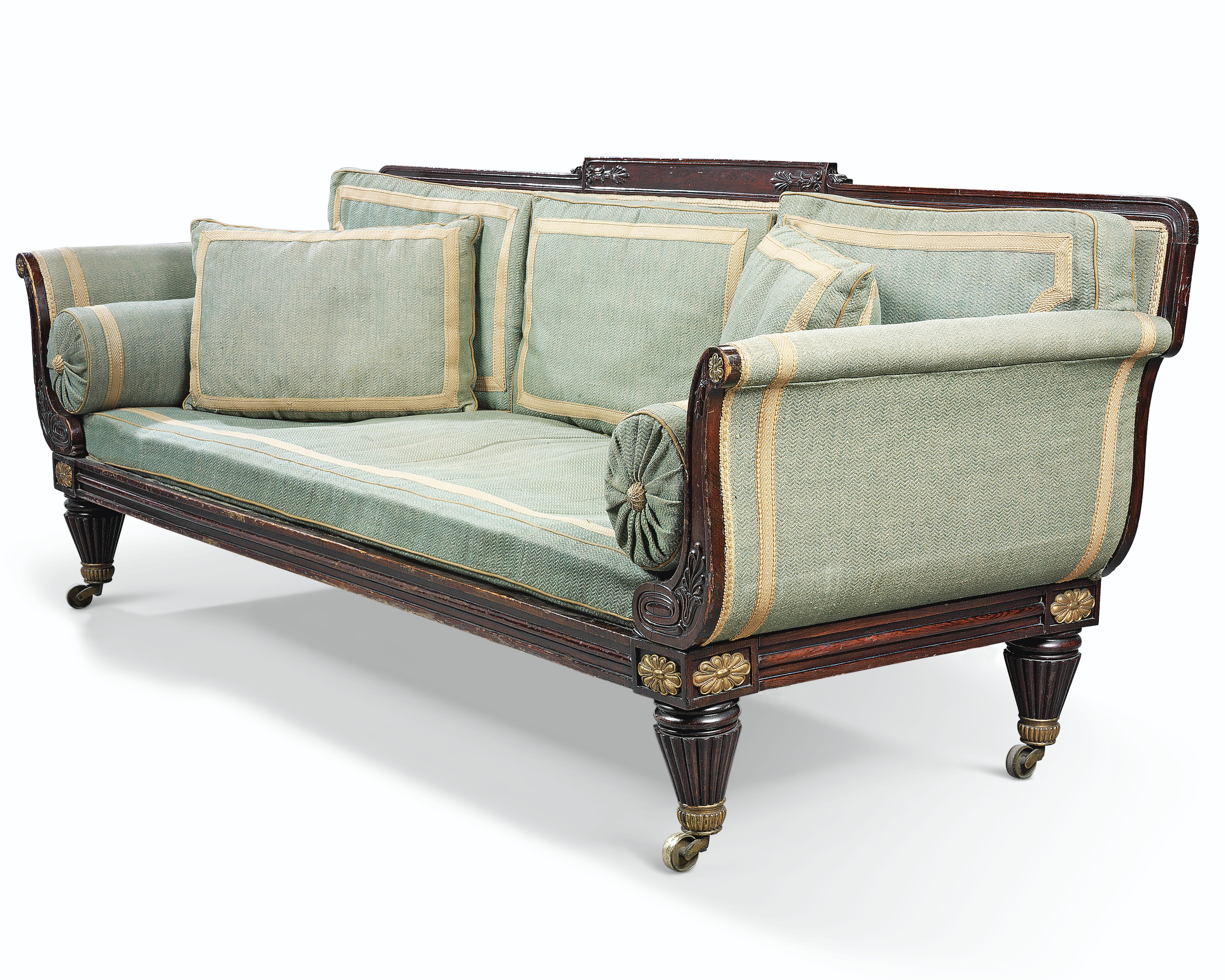 A PAIR OF REGENCY SIMULATED ROSEWOOD SOFAS , ATTRIBUTED TO MARSH