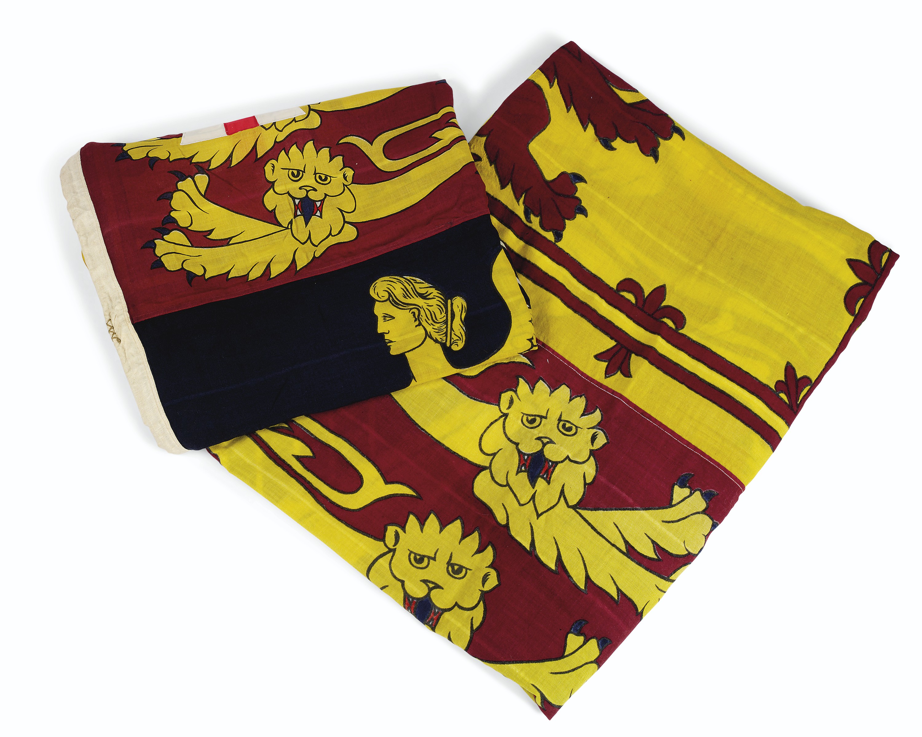 Two royal standards of H.R.H. Princess Mary, Princess Royal and Countess of Harewood, first half 20th century. The smaller example: 51 in (129.5 cm) high; 108½ in (275.5 cm) wide. Estimate: £1,500-2,500. Offered in Property from Descendants of Their Majesties King George V and Queen Mary on 13 December 2019 at Christie’s in London