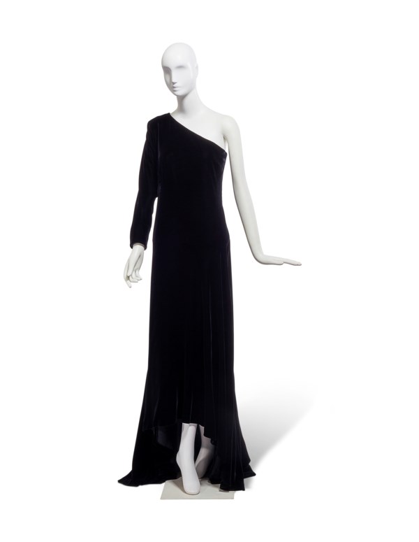 green emerald velvet dress Yves Saint Laurent Couture Black Evening Dress With Crocodile Beading main image 1