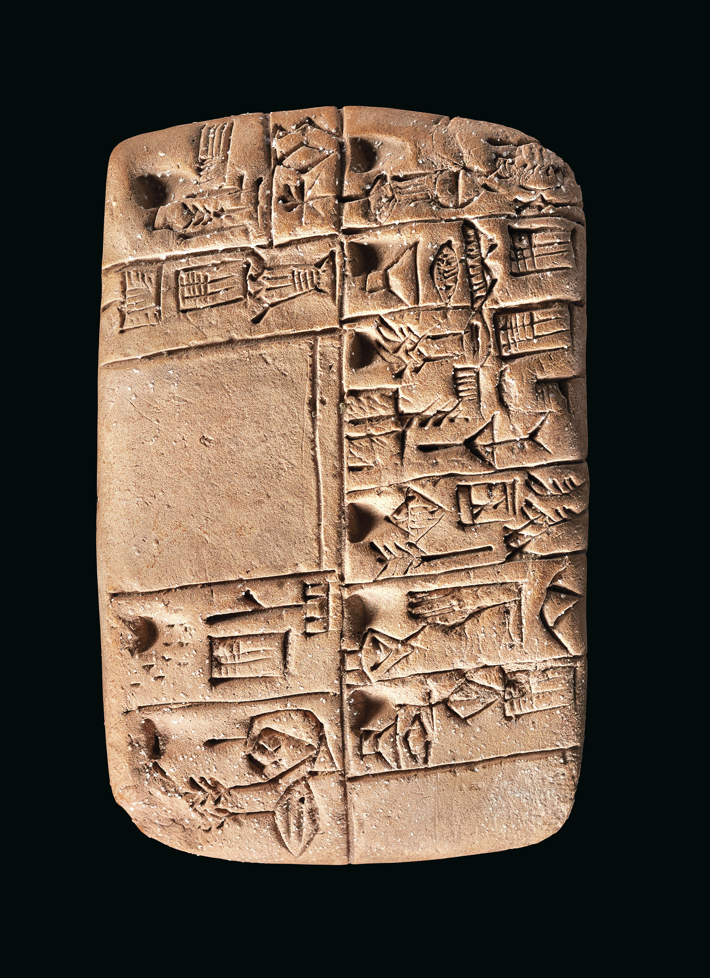 A MESOPOTAMIAN PROTOCUNEIFORM CLAY TABLET WITH ACCOUNT OF MONTHLY