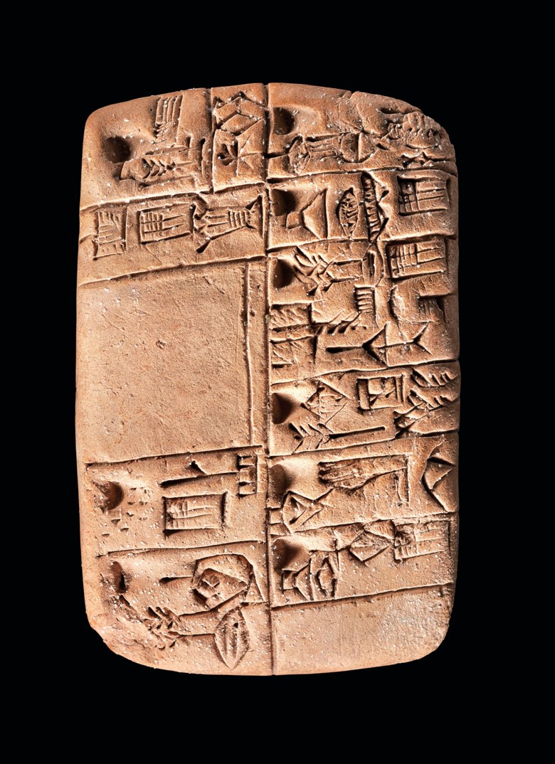 A Mesopotamian proto-cuneiform clay tablet with account of monthly rations, Late Uruk period, circa 3100-3000 BC. Estimate £20,000-30,000. Offered in The History of Western Script Important Antiquities and Manuscripts from the Schøyen Collection on 10 July 2019 at Christie’s in London