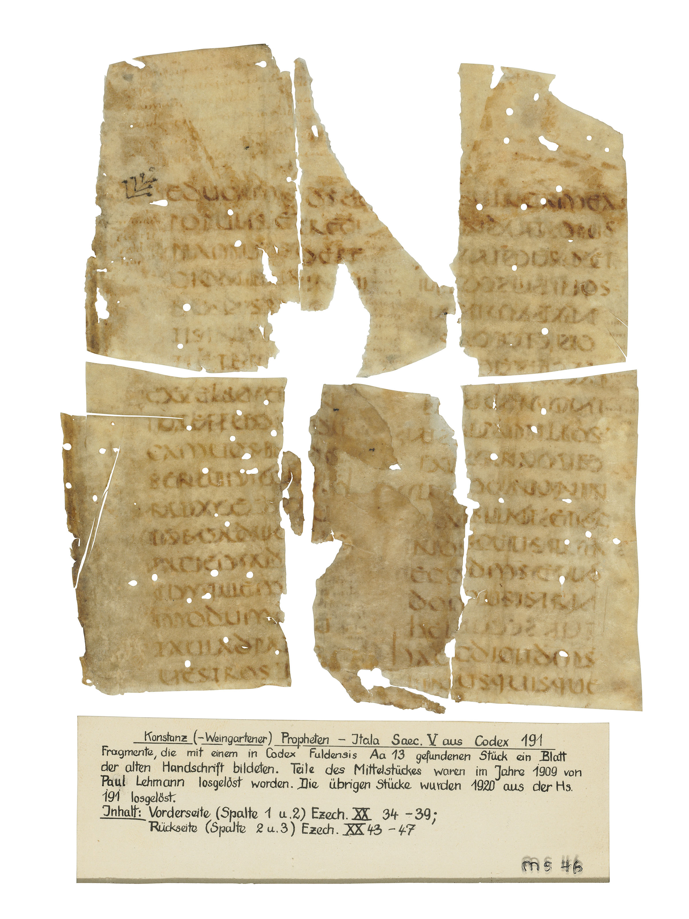 BIBLE, Ezechiel, in Latin, manuscript on vellum [northern Italy, 5th