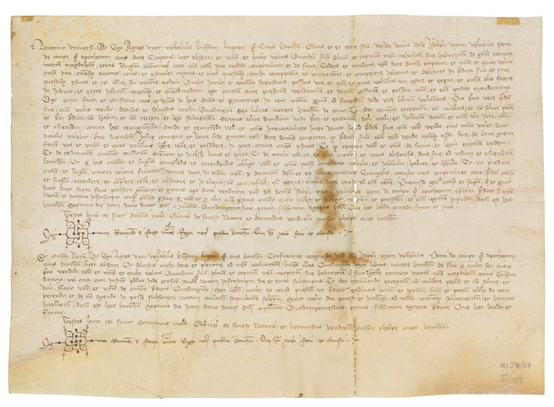 Contract for the sale of a Tartar slave, aged about 30, named Magdalena, in Latin, manuscript on vellum, dated at Barcelona, 7 June 1401.  Estimate £6,000-9,000. Offered in The History of Western Script Important Antiquities and Manuscripts from the Schøyen Collection on 10 July 2019 at Christie’s in London