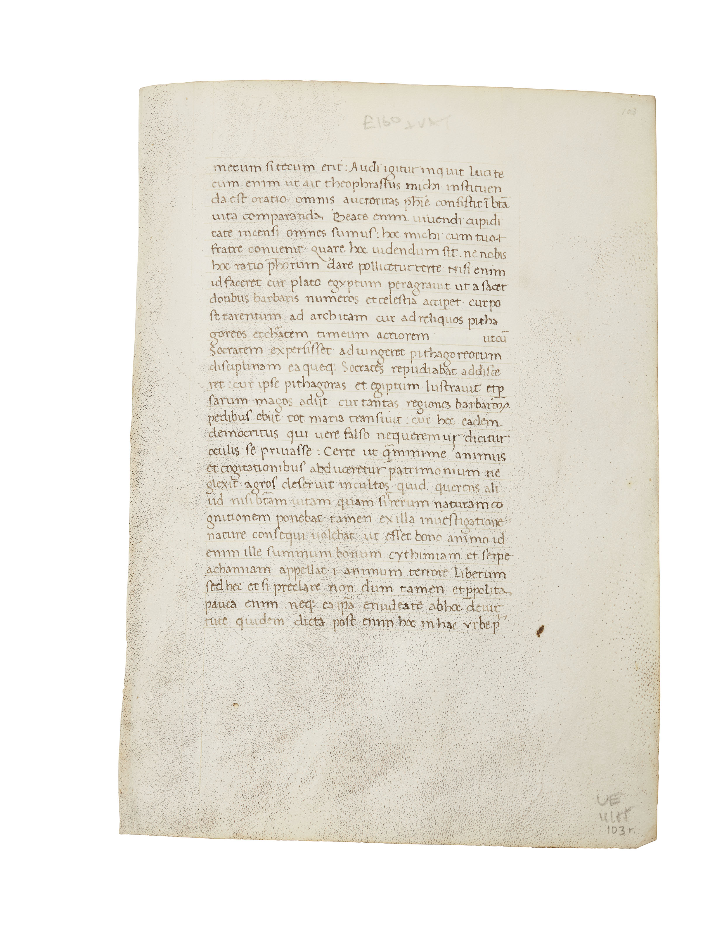 CICERO, De finibus bonorum et malorum, in Latin, manuscript on vellum [Italy (Florence or the