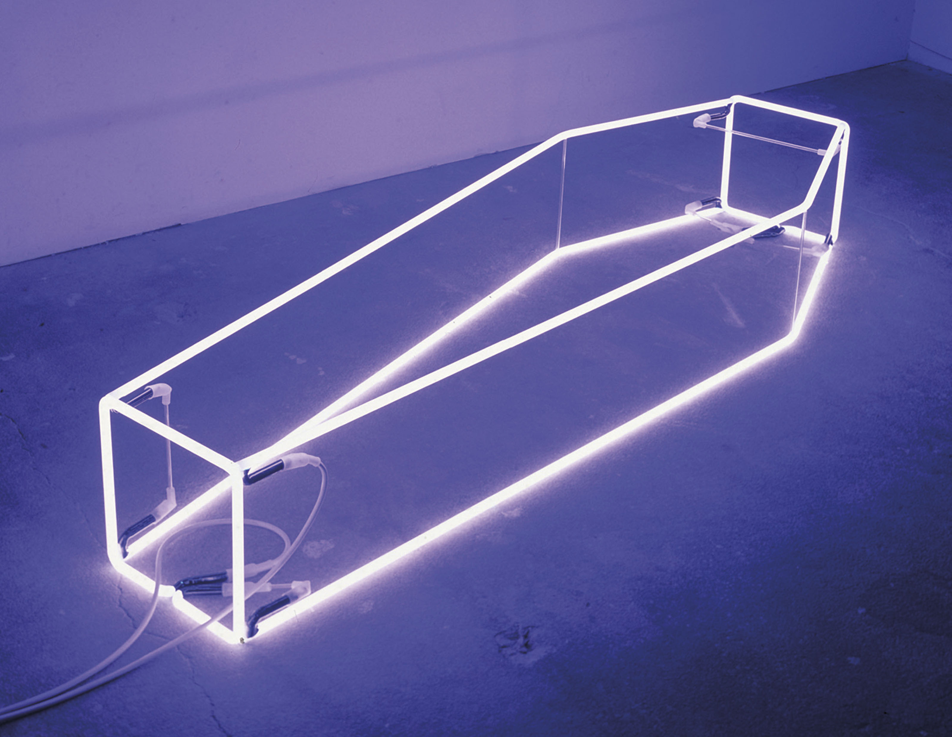 Sarah Lucas (b. 1962), New Religion (violet), executed in 2001. This work is one of five unique versions. Neon. 15 x 21 x 71&frac14; in (38 x 53.3 x 180.9 cm). Estimate: &pound;40,000-60,000. This lot is offered in The George Michael Collection Evening Auction on 14 March 2019 at Christie&rsquo;s in London