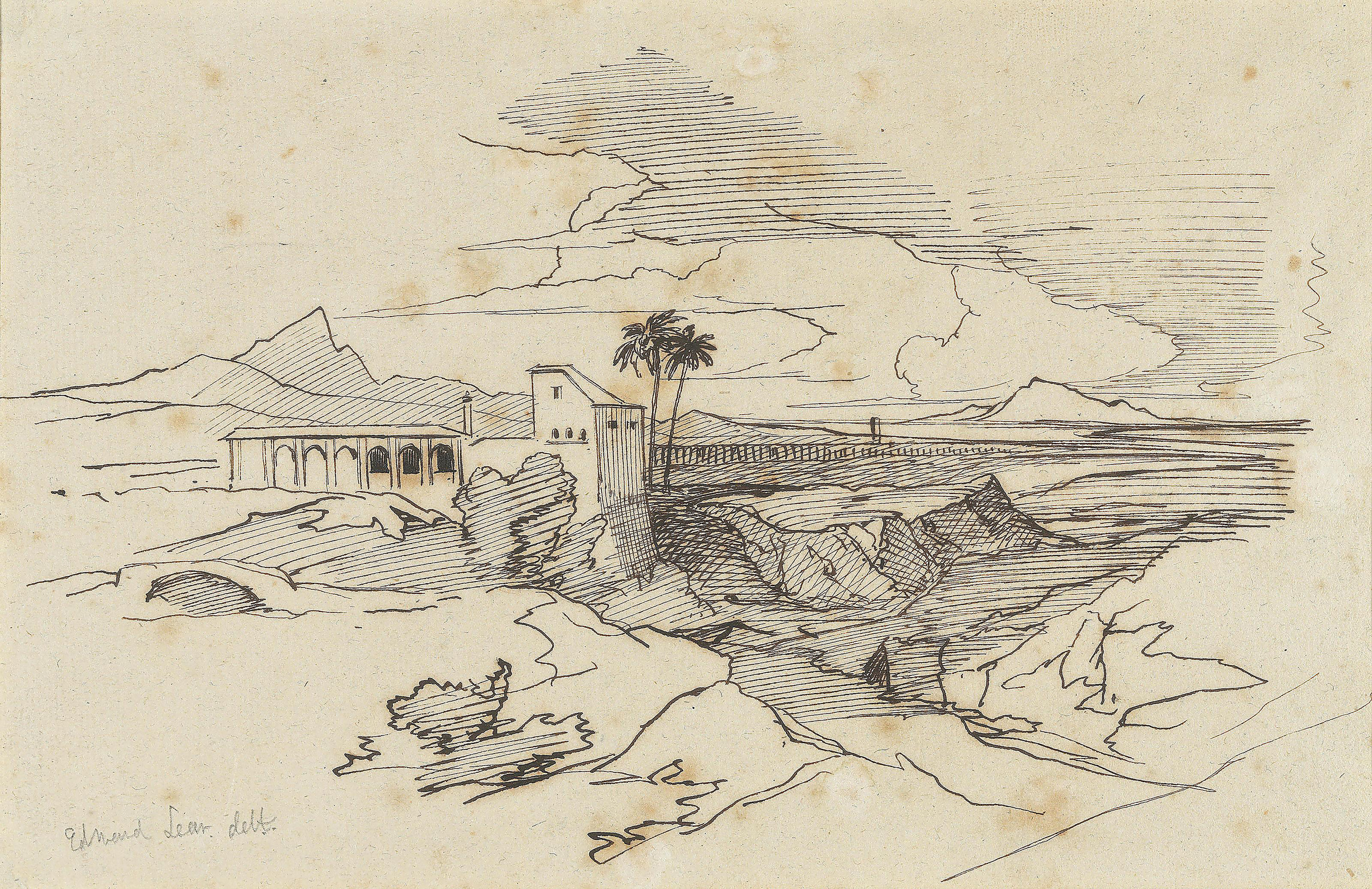 Edward Lear (London 1812-1888 San Remo), Italian Landscape with palm ...