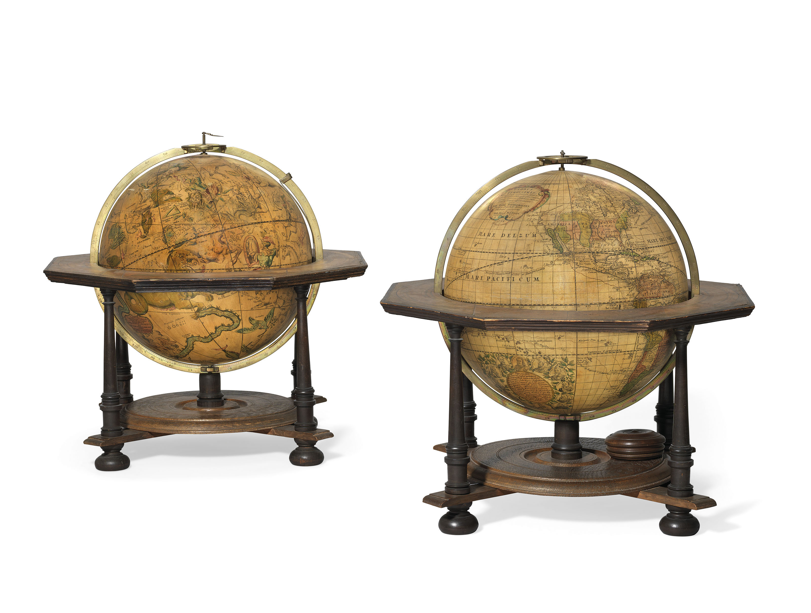 A PAIR OF GERMAN TABLE GLOBES JOHANN GABRIEL DOPPELMAYR 1728 