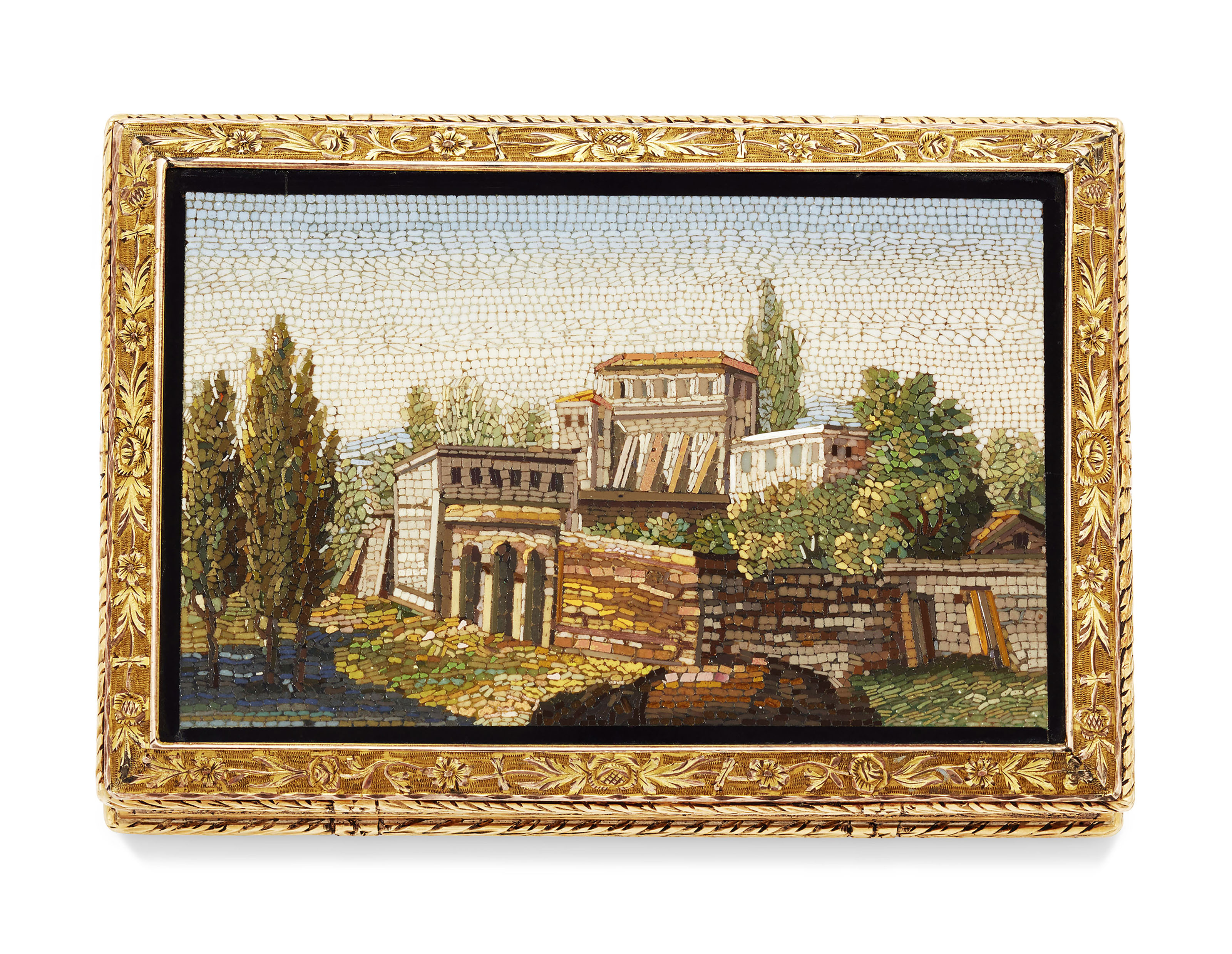 AN ITALIAN SILVER-GILT SNUFF-BOX SET WITH A MICROMOSAIC PLAQUE, ROME ...