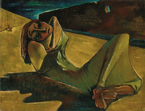 拉美西斯‧由南(埃及，1913-1966)，《靠墙》，1944年作。油彩 画布。14&frac12; x 18⅔吋(37 x 47.4公分)。此作于2019年3月23日在佳士得杜拜售出，成交价387,000 美元
