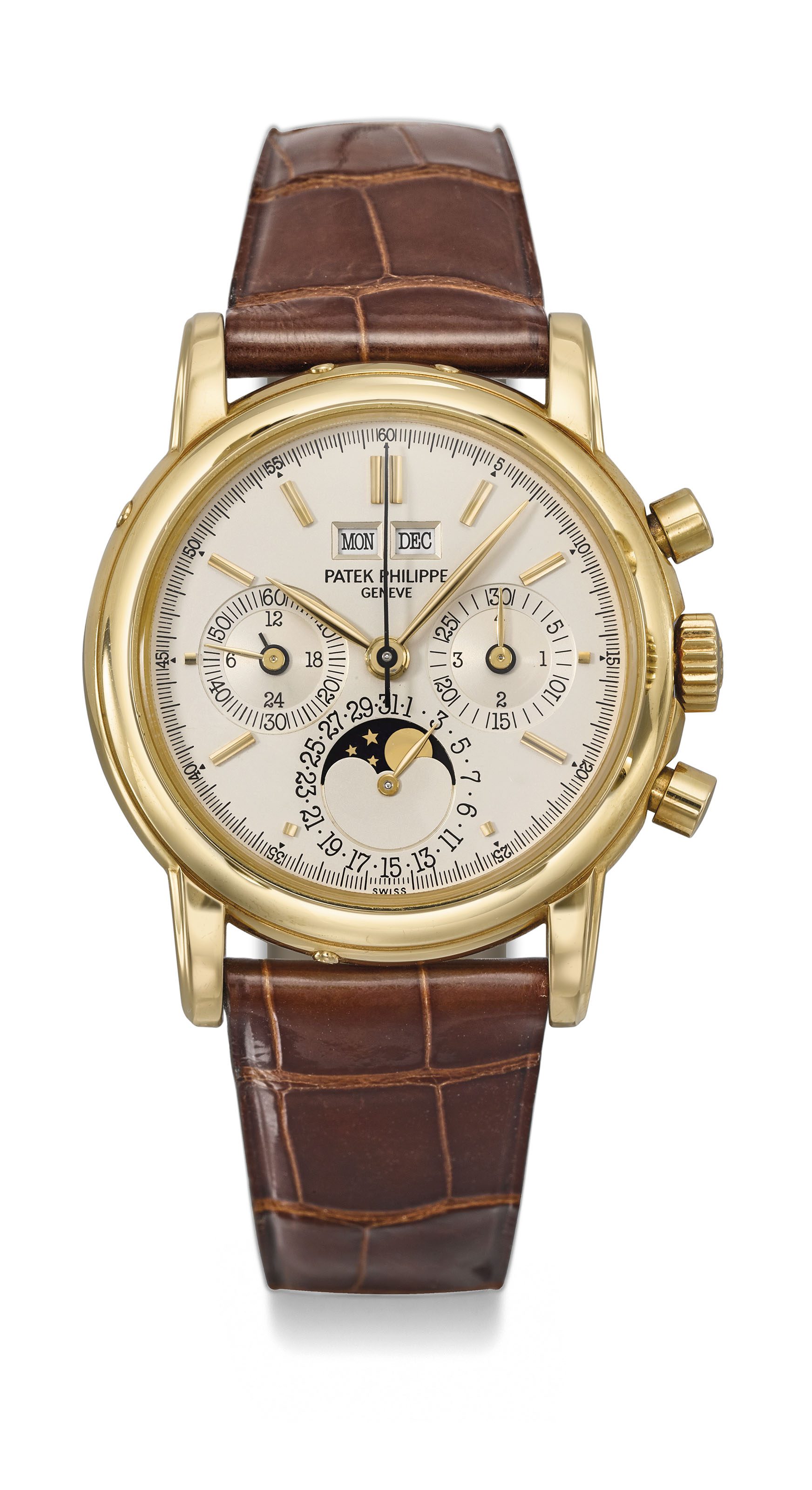 Patek Philippe. A very fine and rare 18K gold perpetual calendar ...