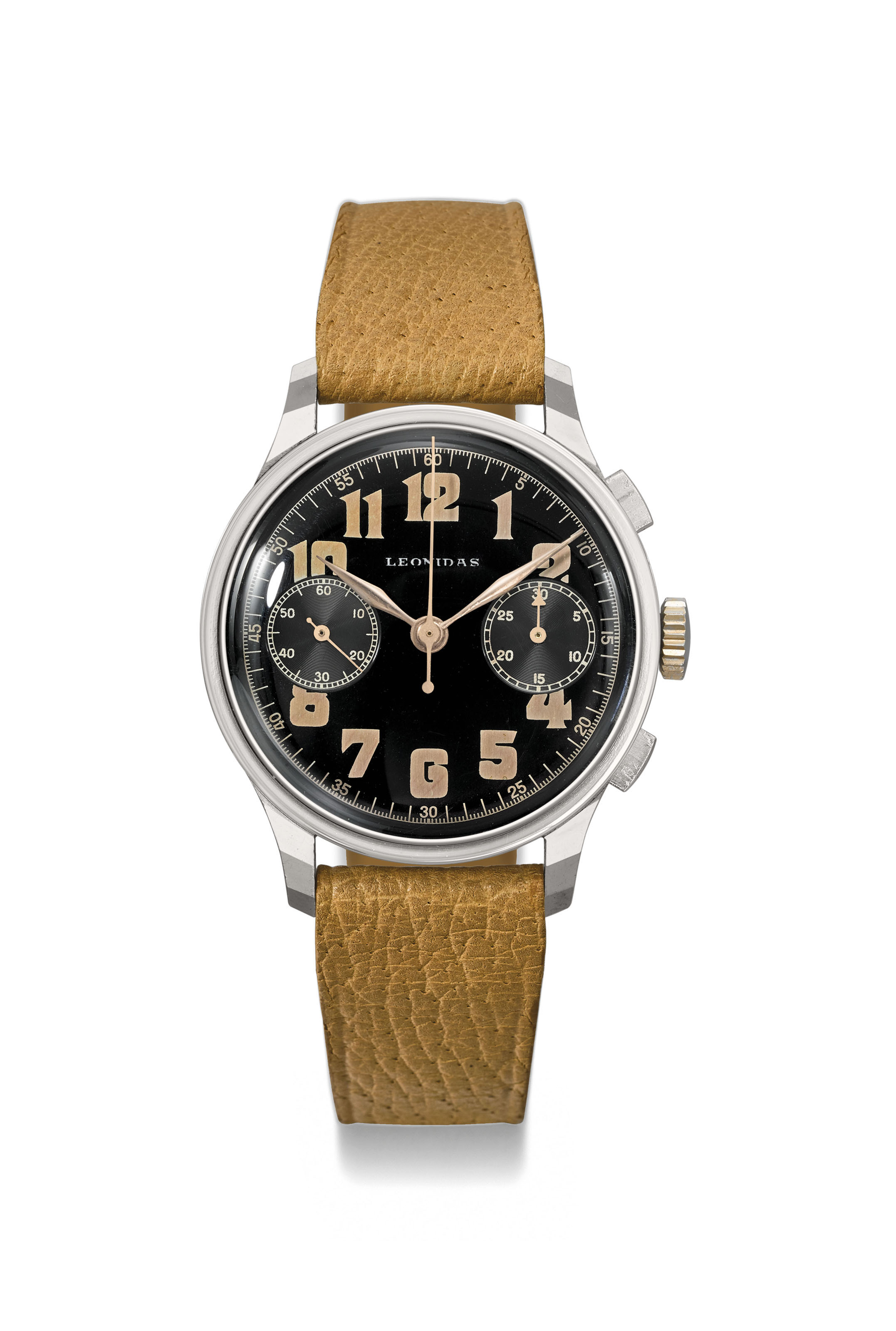 LEONIDAS. A RARE AND ATTRACTIVE STAINLESS STEEL CHRONOGRAPH WRIS