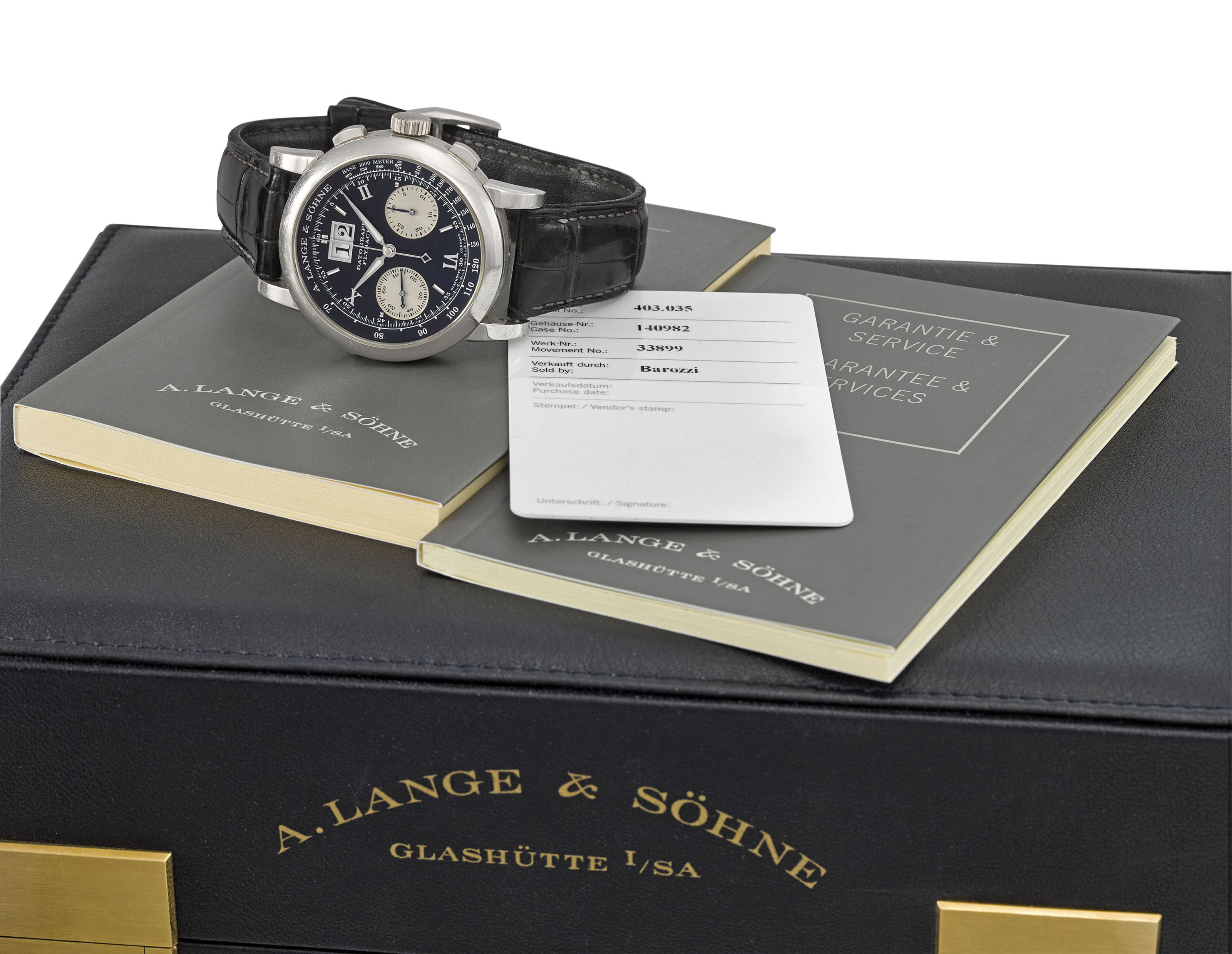 A Lange Sohne A Very Fine And Rare Platinum Flyback Chronograph Wristwatch With Oversized Date
