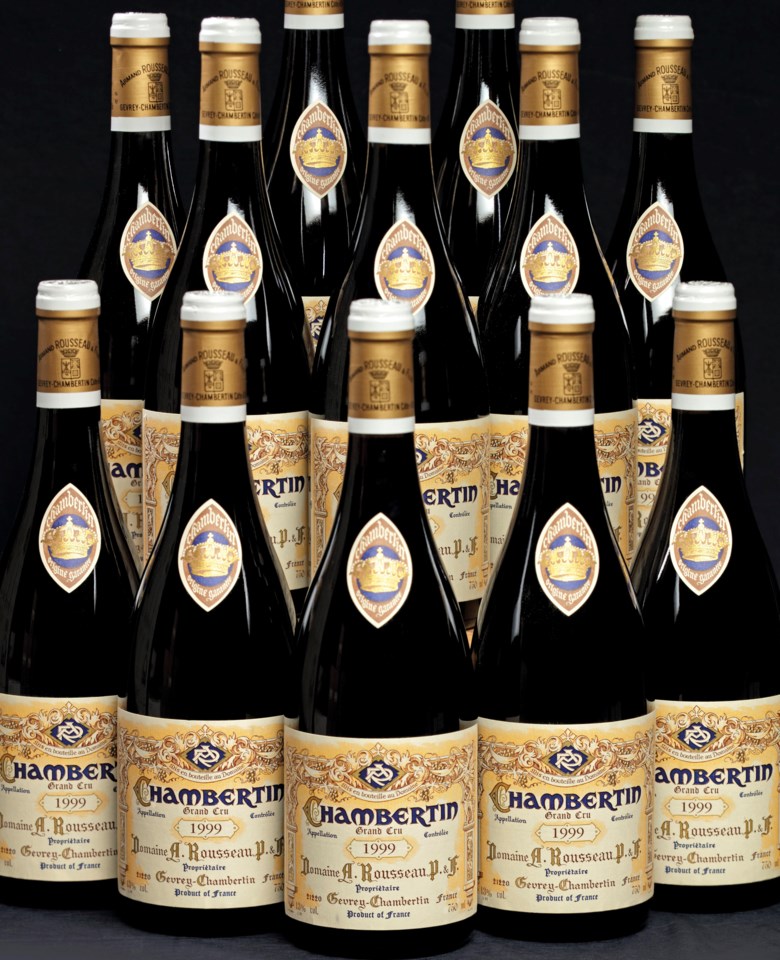 阿曼‧卢梭庄，Chambertin 1999，一组12瓶。2019年5月14月于佳士得日内瓦售出，成交价49,000瑞士法郎