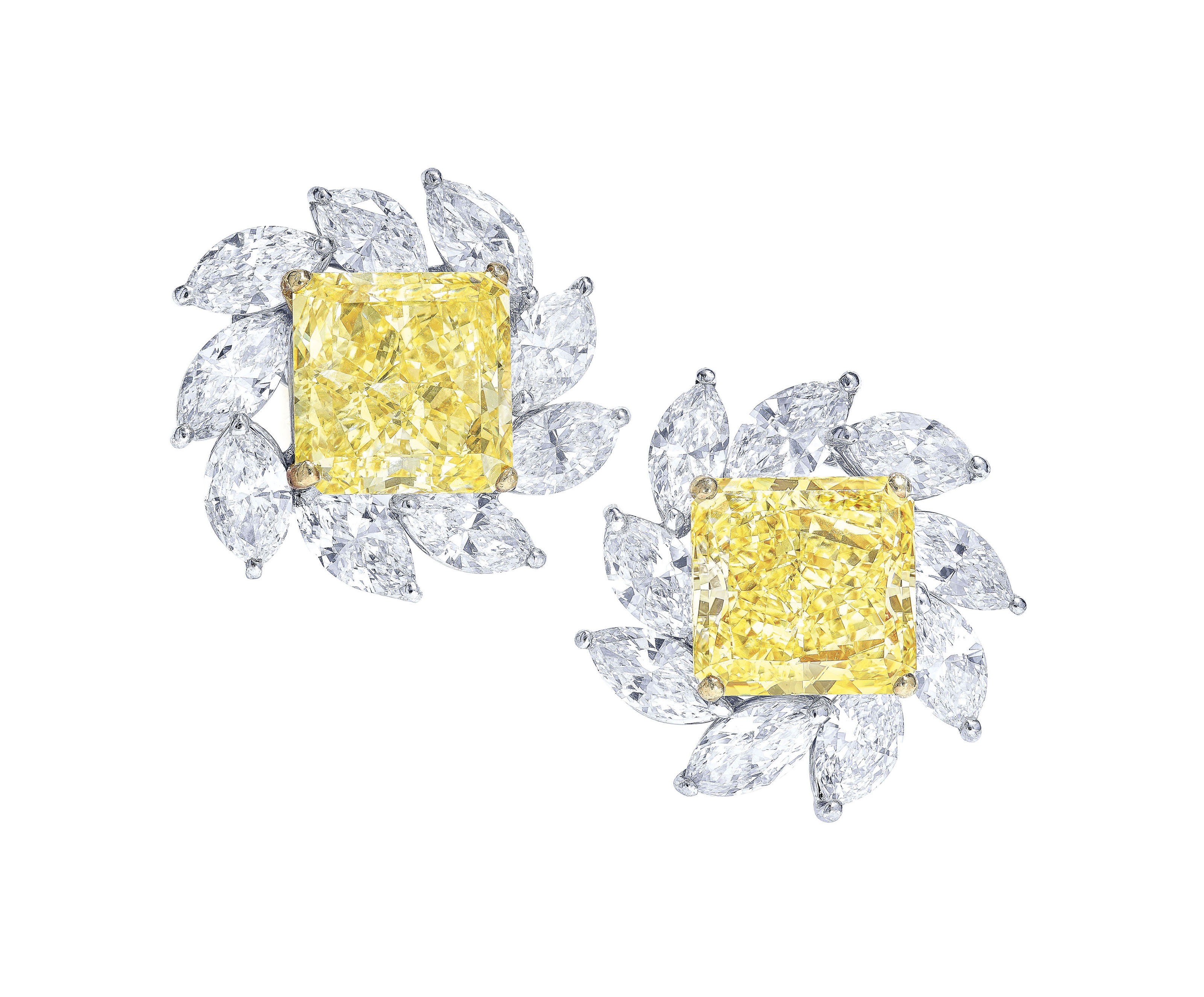 COLOURED DIAMOND AND DIAMOND EARRINGS, FARAONE