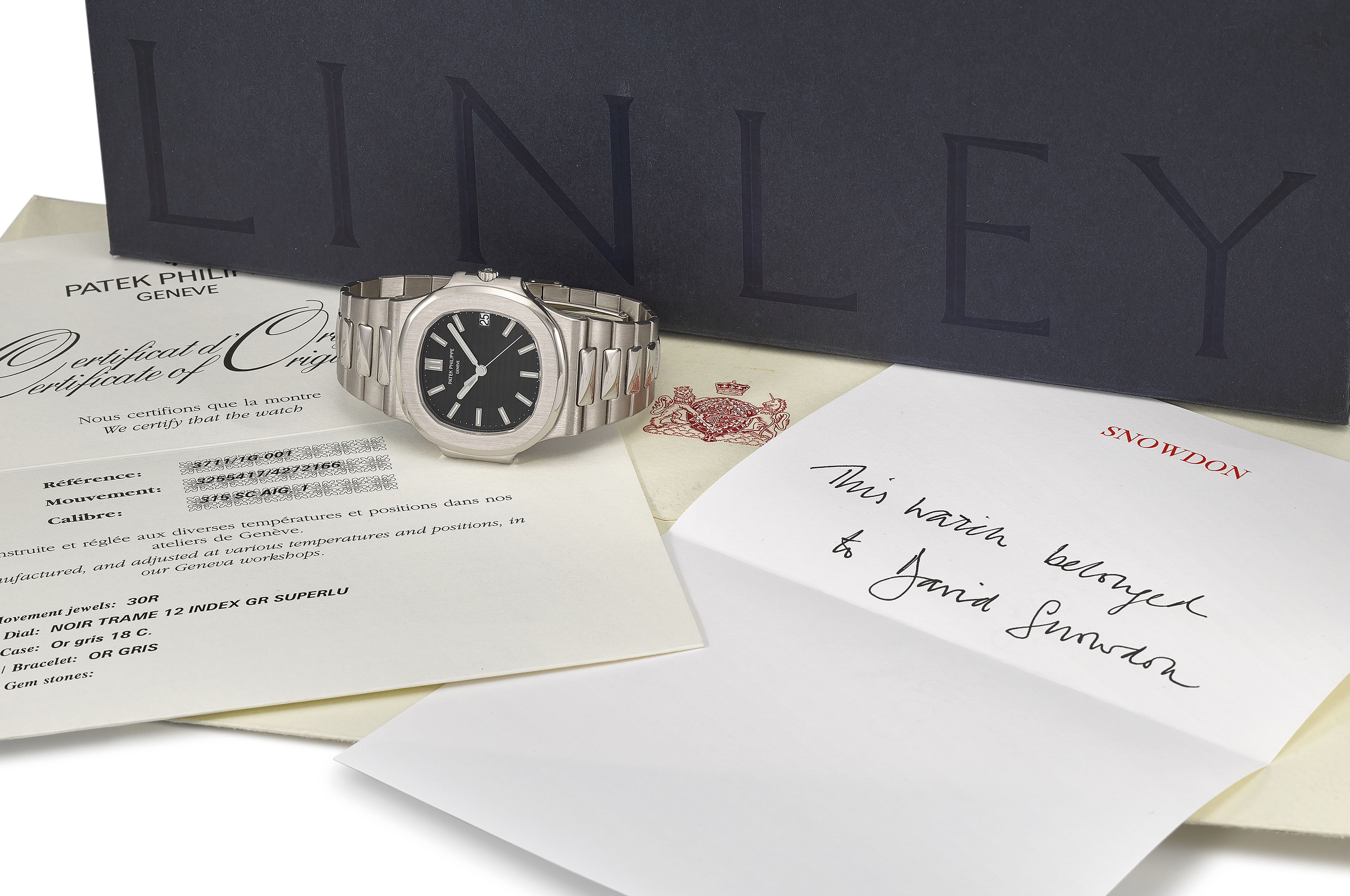 Patek Philippe A Very Fine And Rare 18k White Gold Automatic Wristwatch With Sweep Centre Seconds Date Bracelet Certificate Of Origin Box Service Document And Linley Henley Walnut Wood Watch Winder