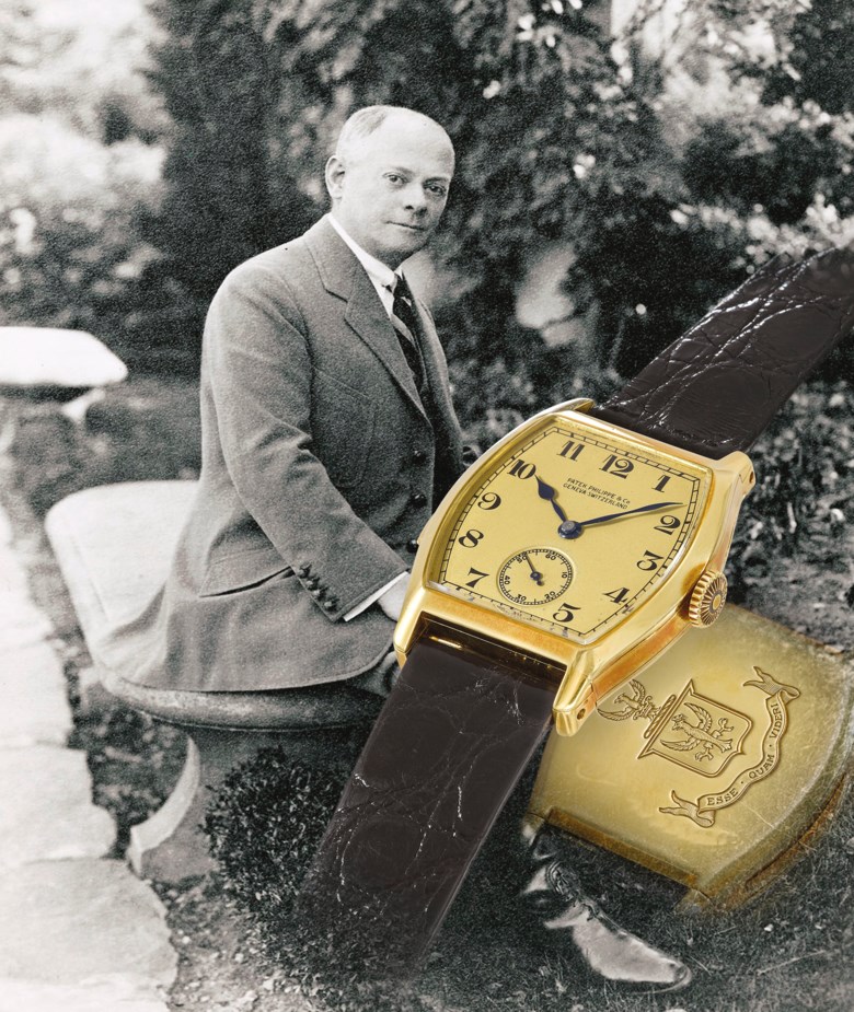 Patek Philippe, a unique yellow-gold tonneau-shaped minute-repeating wristwatch made for Henry Graves Jr., 1927. Sold for CHF4,575,000 on 11 November at Christie’s in Geneva