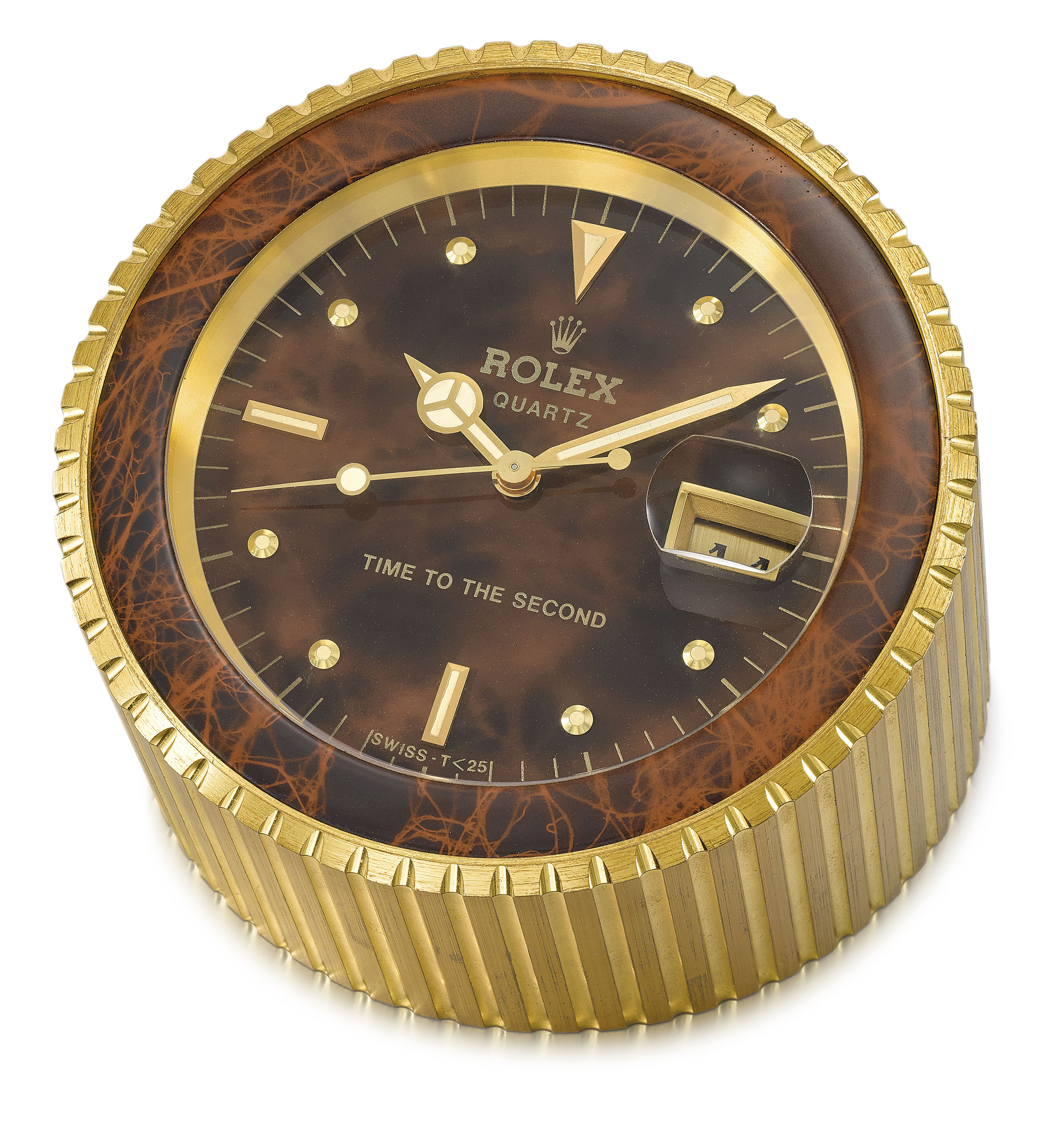 Rolex A Very Heavy Gilt Brass Display Desk Clock With Stop