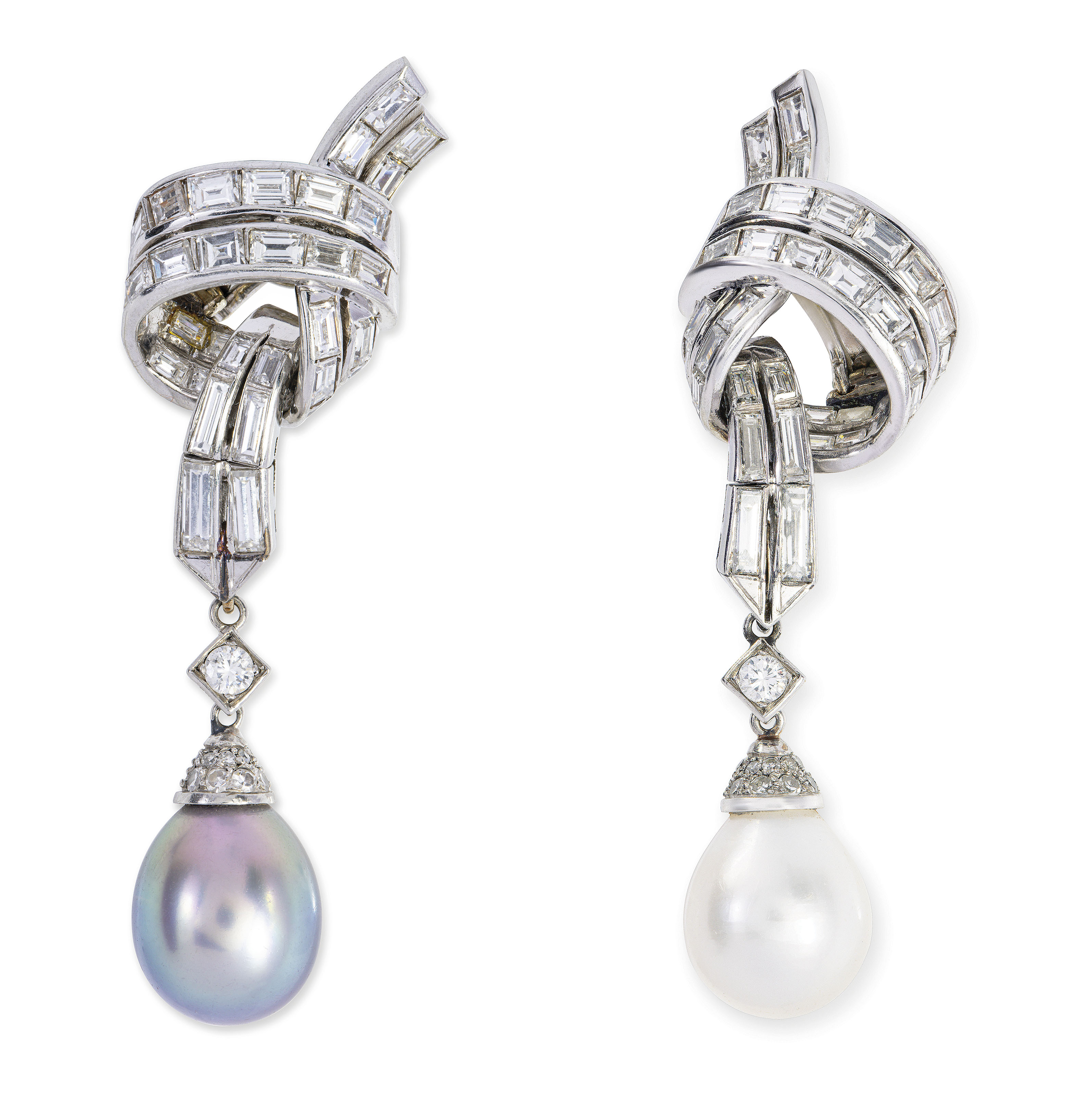 CULTURED PEARL, COLOURED CULTURED PEARL AND DIAMOND EARRINGS, STERLÉ