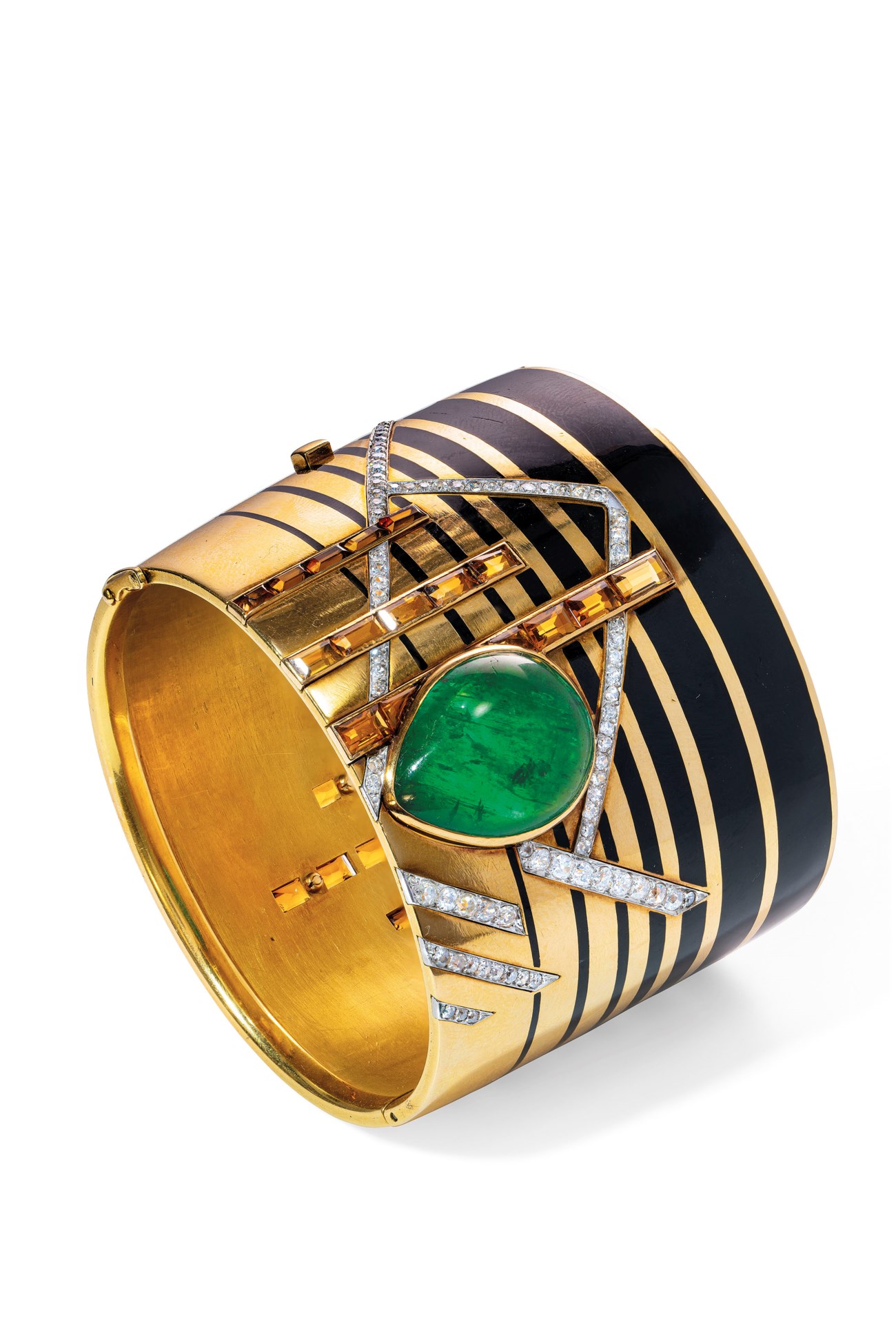 UNIQUE ART DECO MULTIGEM AND ENAMEL CUFF, FOUQUET Christie's