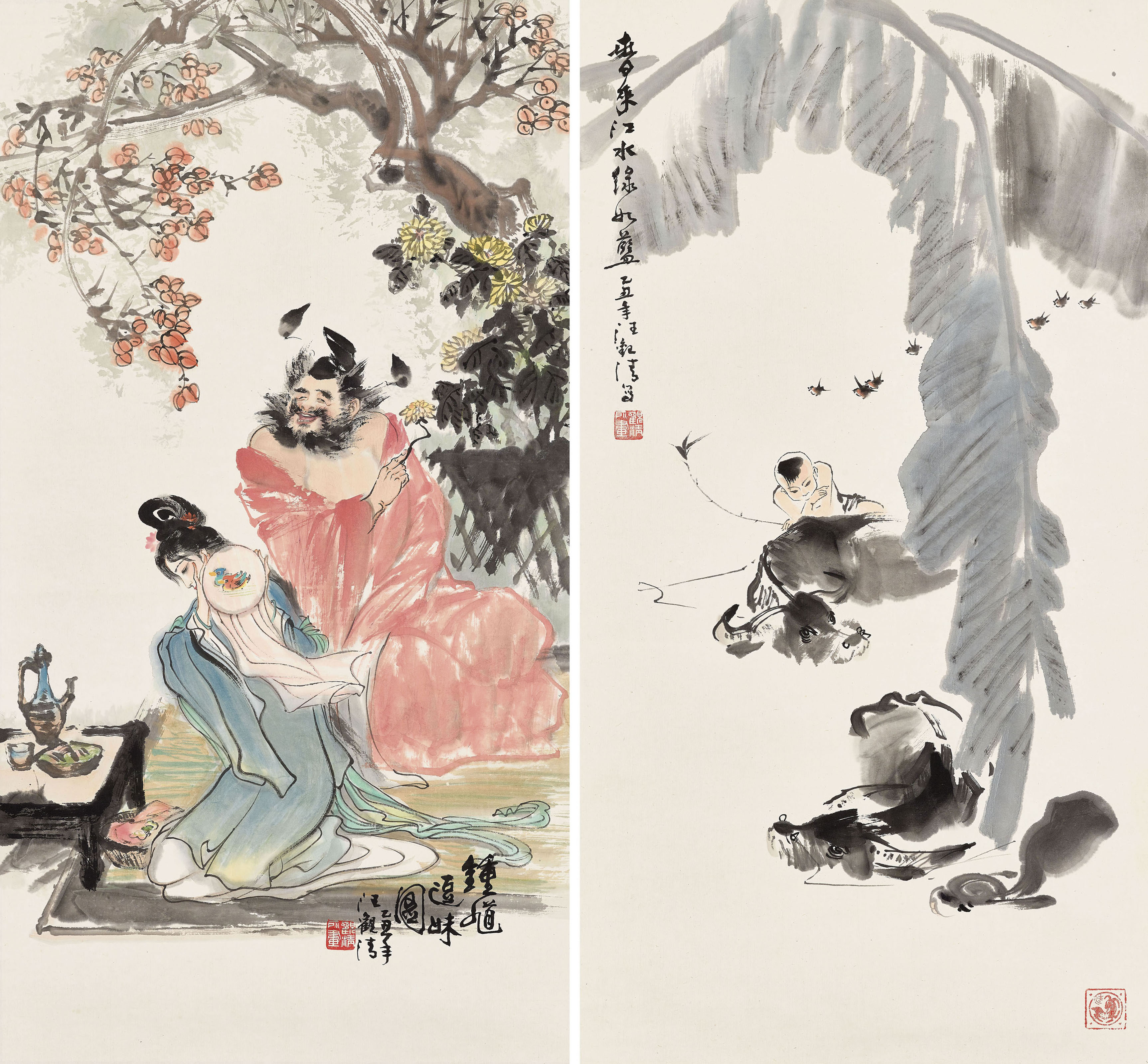 希少Painting on China お値下しました WANG GUANQING (B. 1931), Zhong Kui／Herding | Christie's