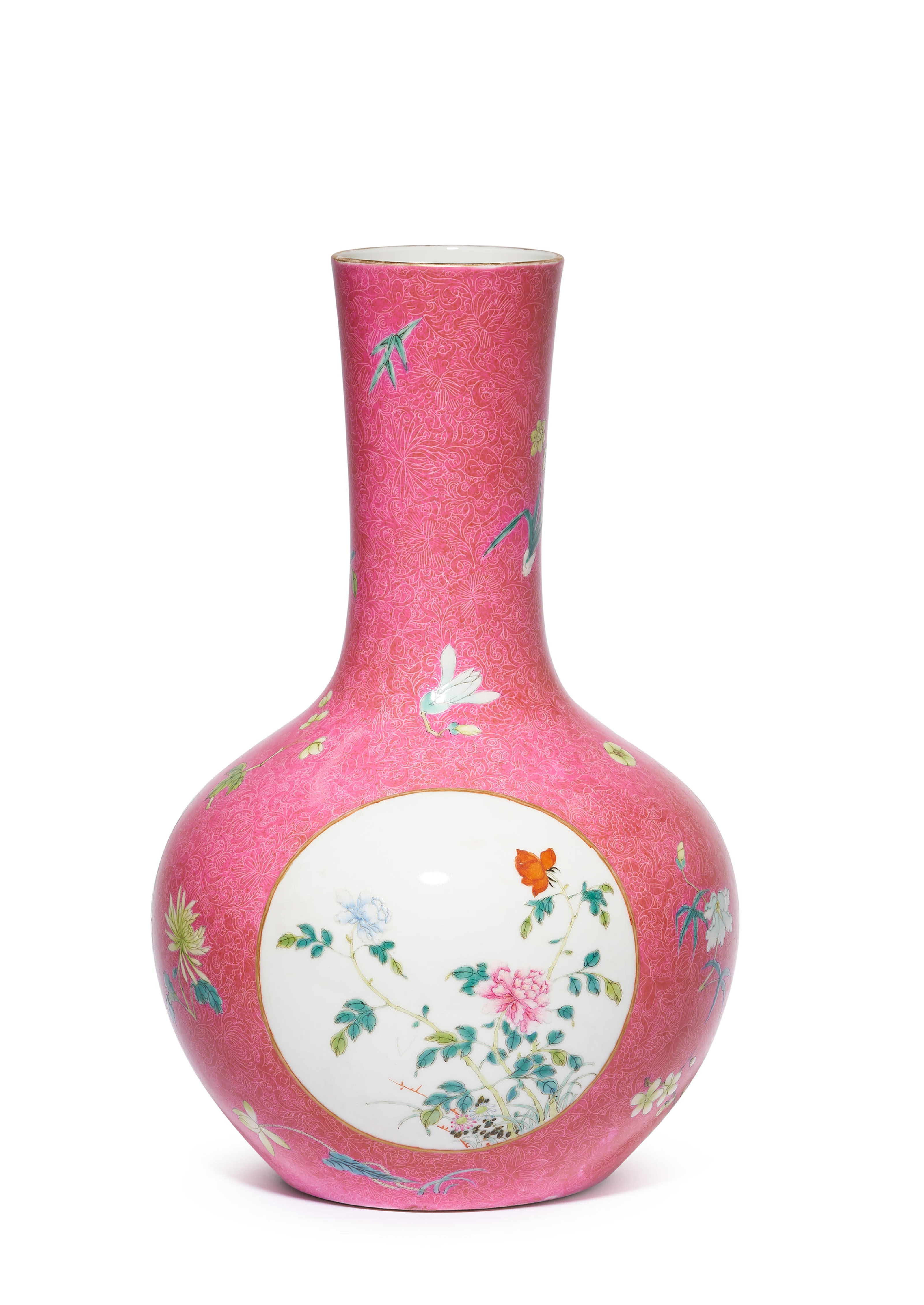 中国　釉裏紅　花文　面取八角瓶　V　3565 中国 釉裏紅 花文 面取八角瓶 V 3565