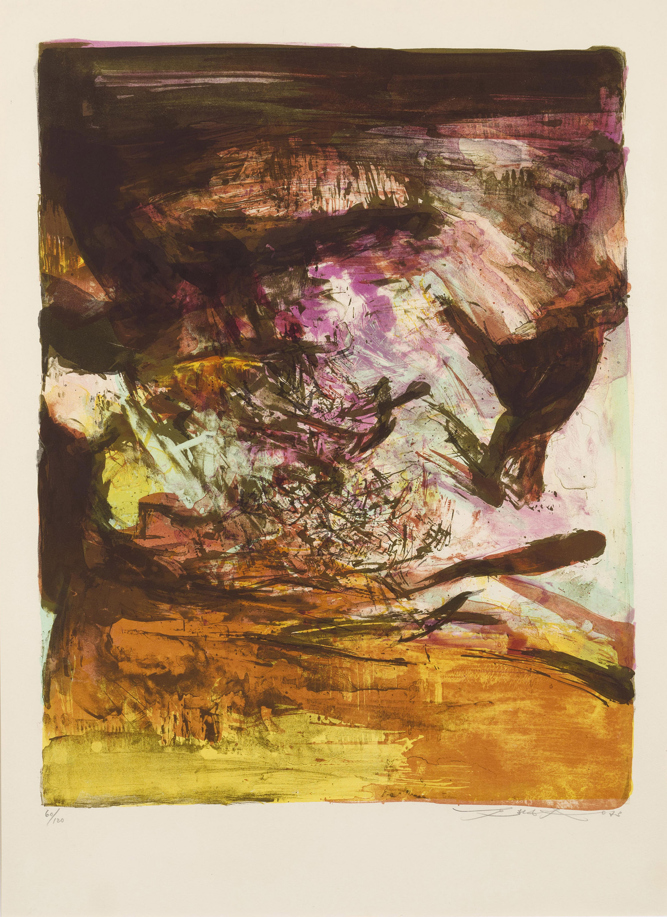 赵无极（法国/中国1920&ndash;2013），《无题》，1973年作。石版 版画，画心：61 x 48公分（24 x 18 7/8寸），画纸：76 x 56公分（29 7/8 x 22寸）。2019年5月21至28日于佳士得网上专场售出，成交价32,500港元