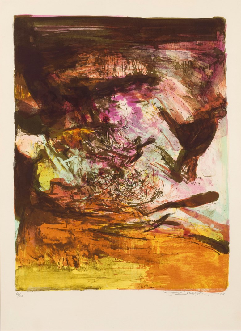 赵无极（法国中国1920–2013），《无题》，1973年作。石版 版画，画心：61 x 48公分（24 x 18 78寸），画纸：76 x 56公分（29 78 x 22寸）。2019年5月21至28日于佳士得网上专场售出，成交价32,500港元