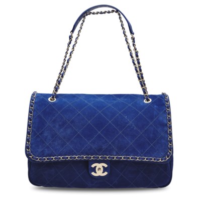 A Limited Edition Blue Suede Xxl Flap Bag With Light Gold Hardware