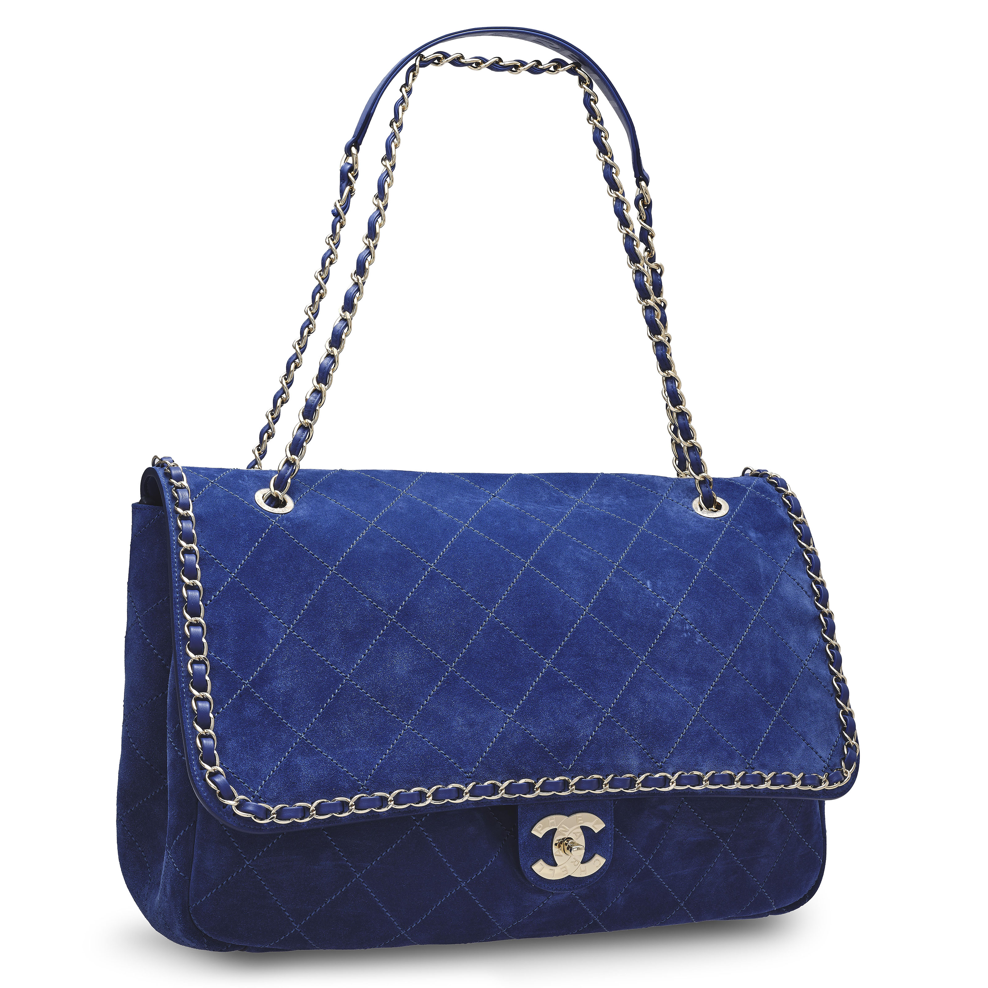 A LIMITED EDITION BLUE SUEDE XXL FLAP BAG WITH LIGHT GOLD HARDWARE BY  PHARRELL WILLIAMS, CHANEL, 2019