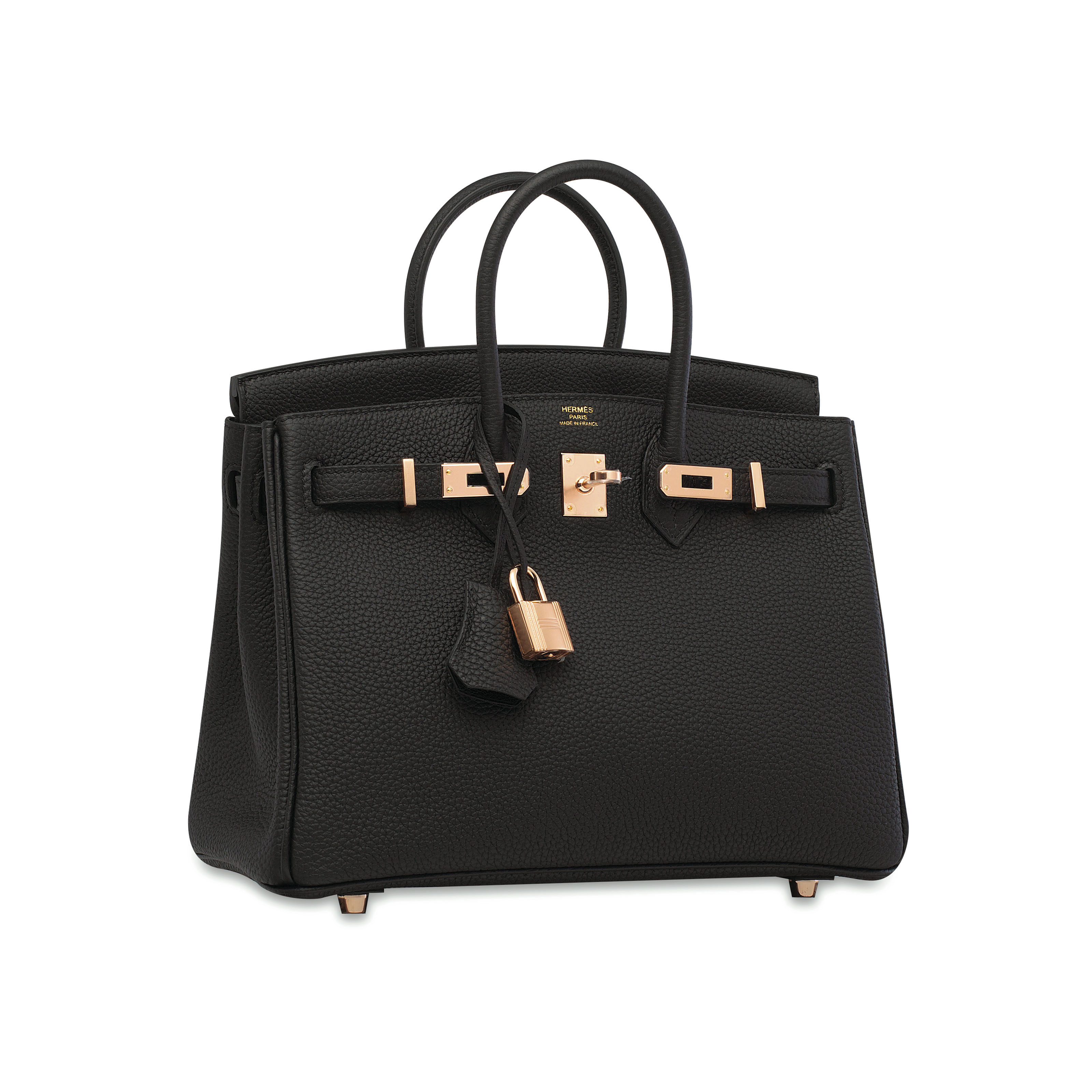 Hermes birkin 25 black outlet togo leather rose gold hardware