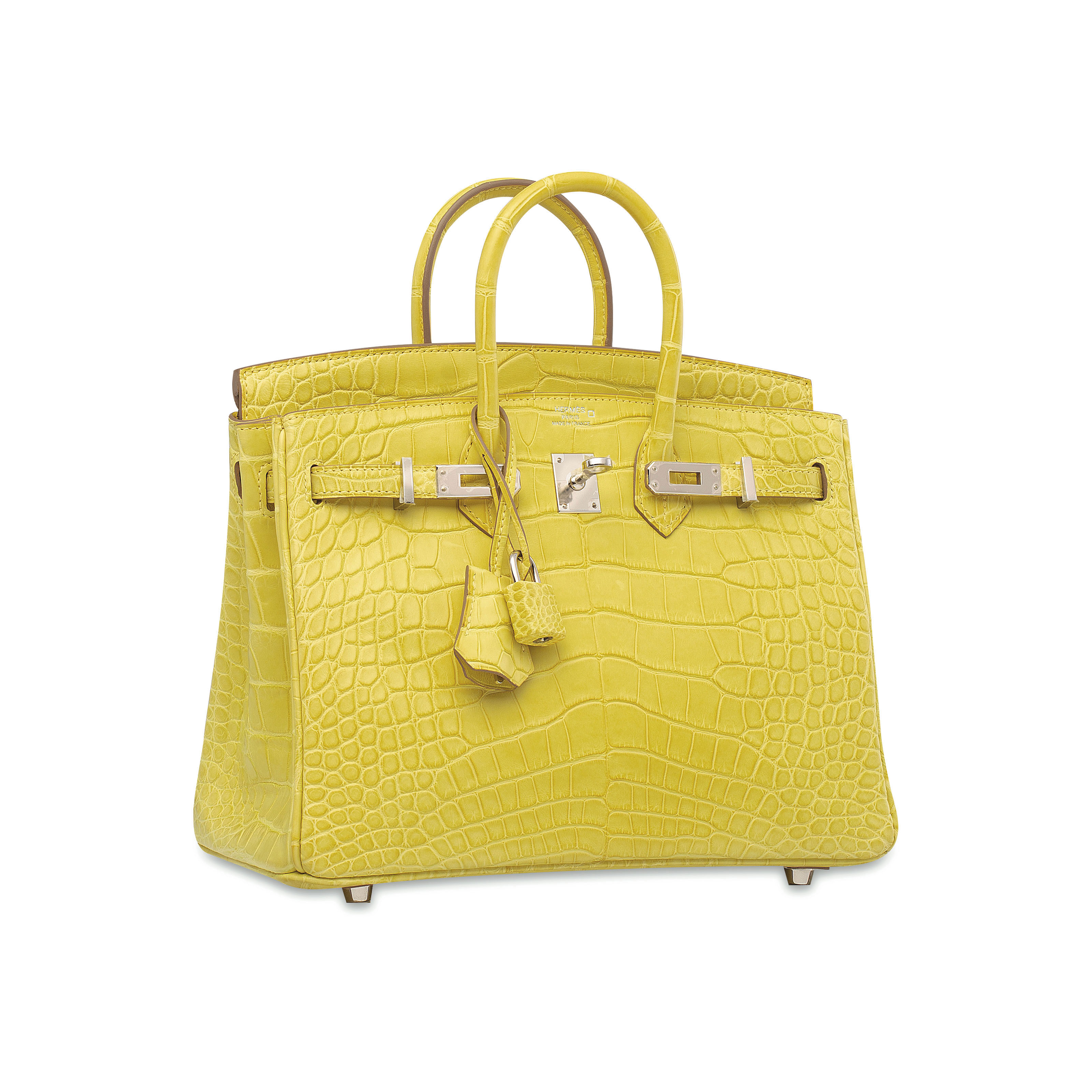 Hermes Birkin 25 Lime Yellow Matte Alligator Palladium Crocodile