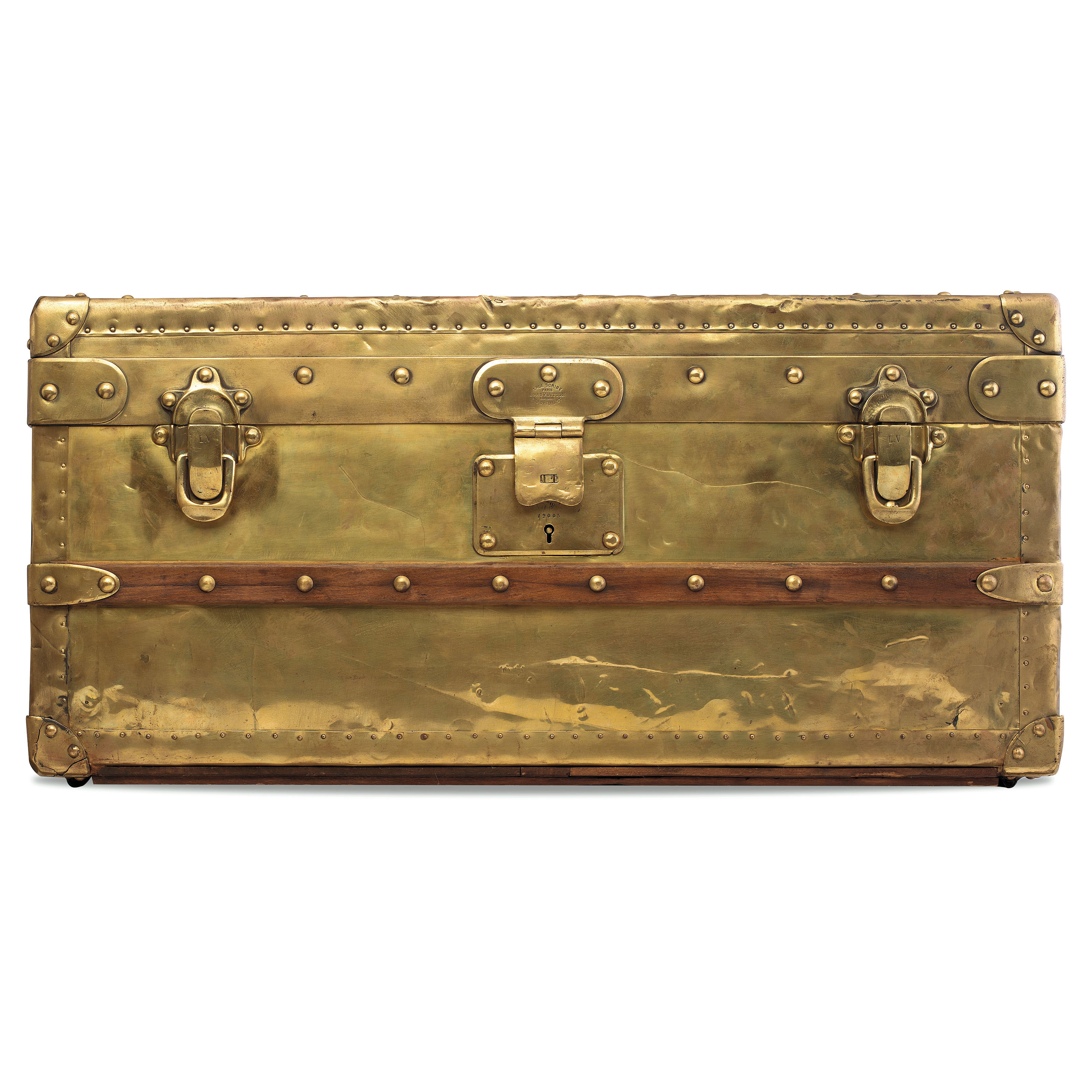 A RARE, BRASS EXPLORER TRUNK
