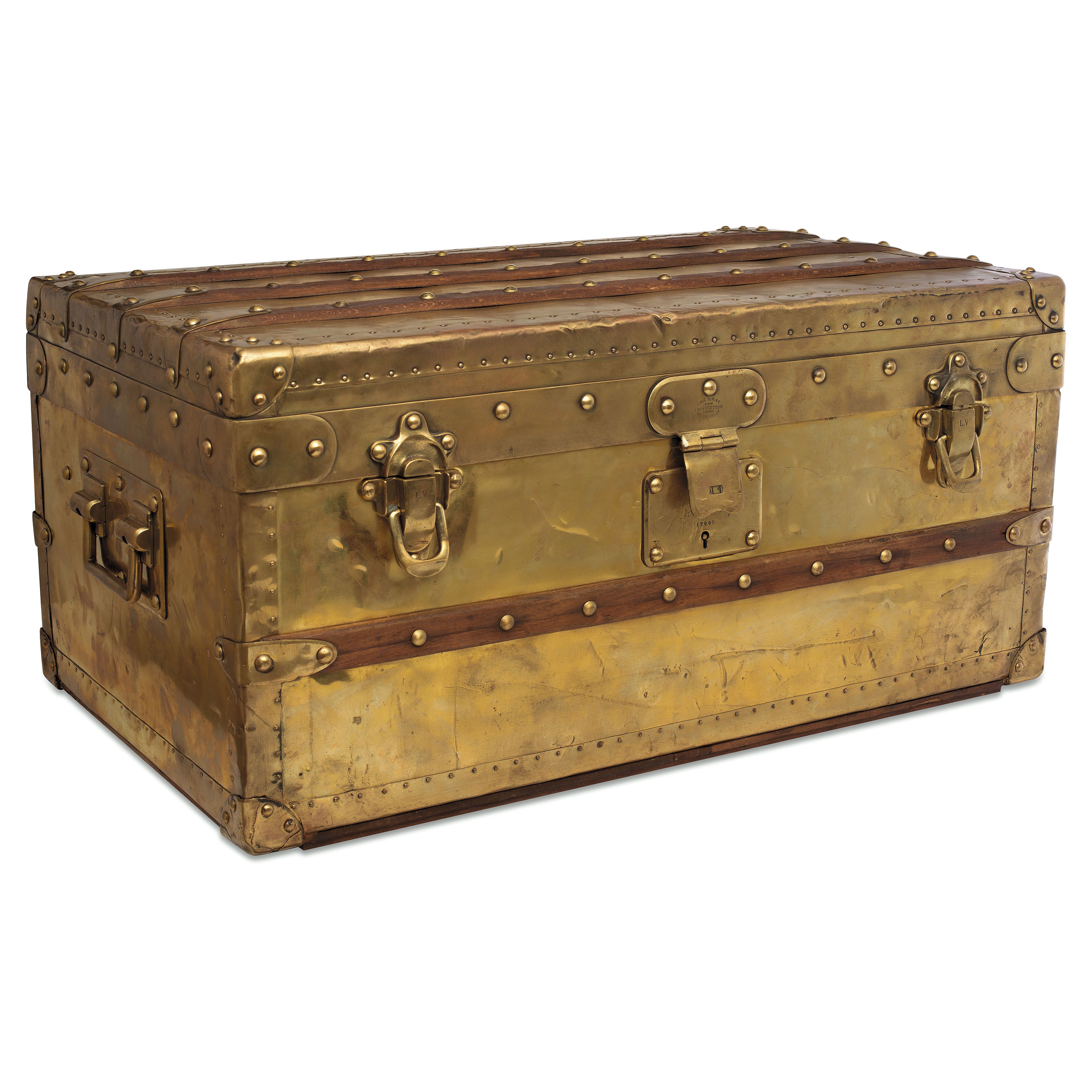 A RARE, BRASS EXPLORER TRUNK